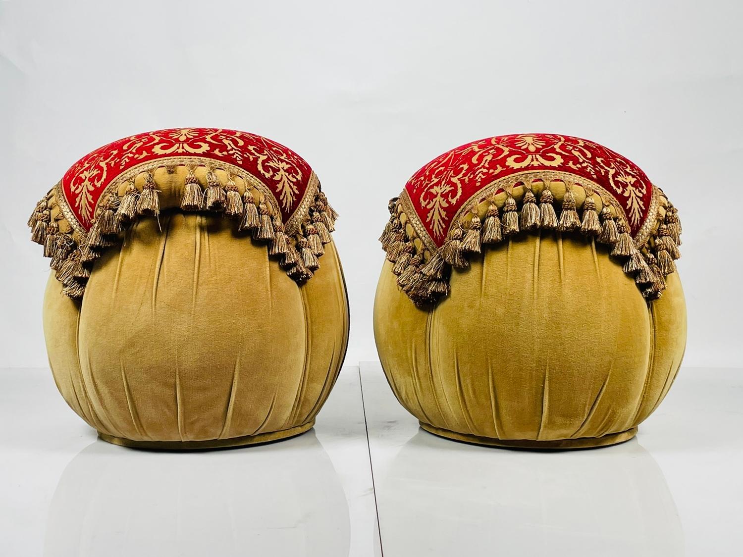 Hand-Crafted Middle Eastern Style Poufs with Tassels, Usa 1970s