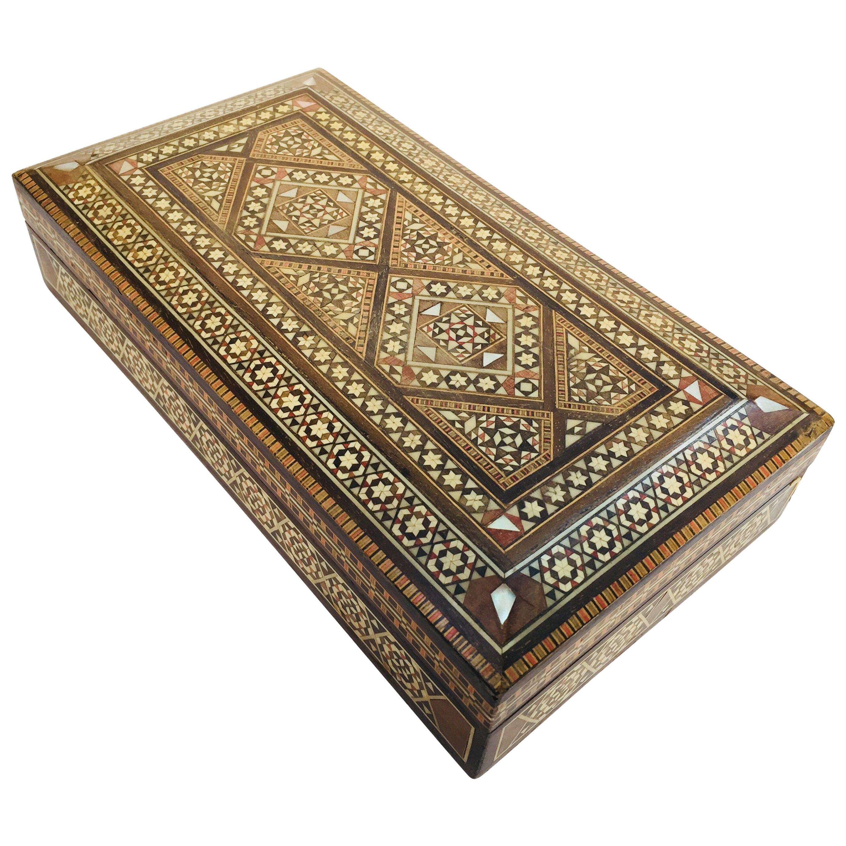 Middle Eastern Syrian Micro Mosaic Khatam Inlaid Jewelry Box