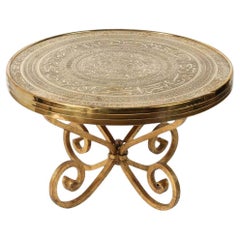 Middle Eastern Antique Brass Tray Table on Gilt Iron Stand