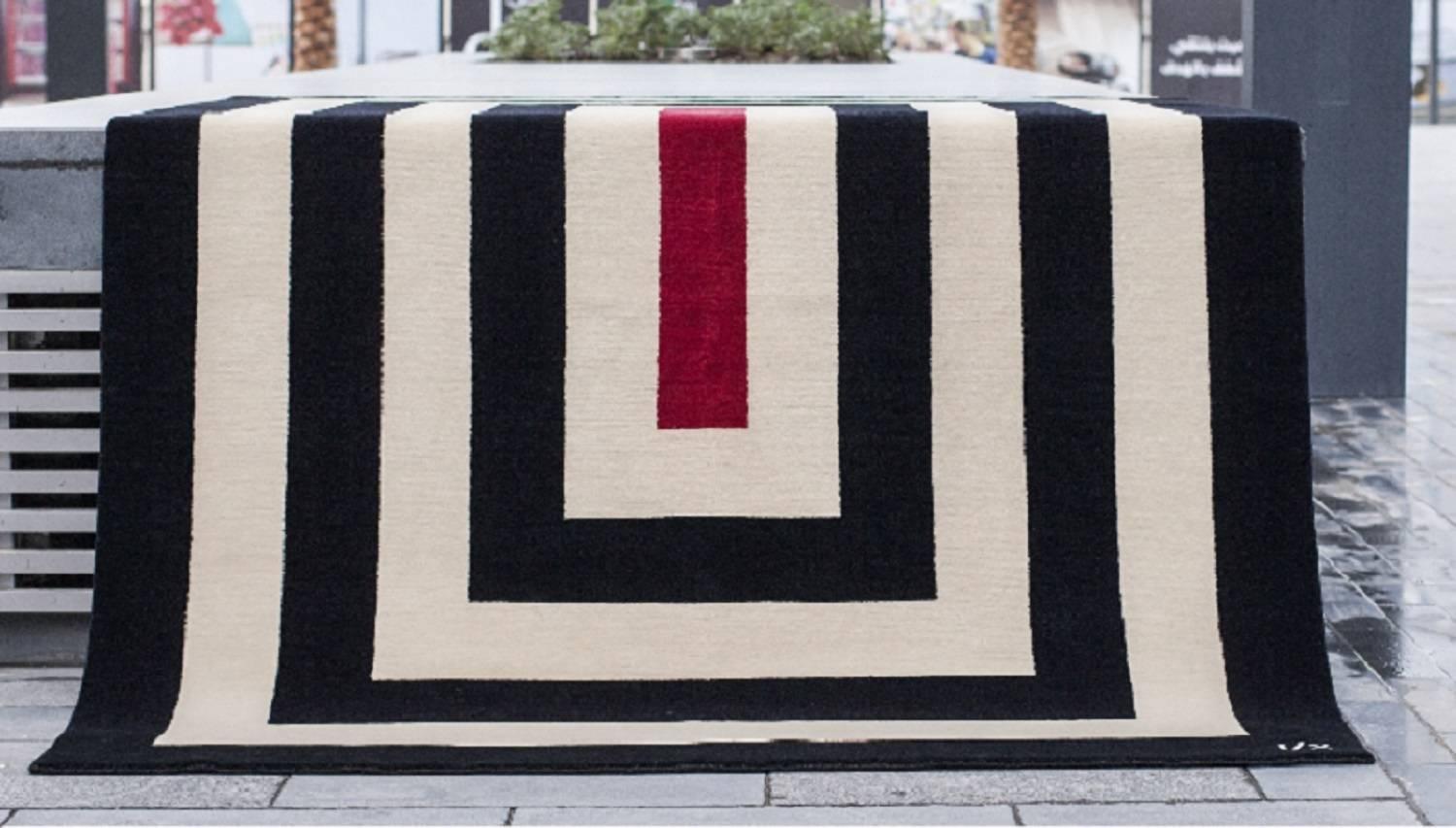 red black and white rug