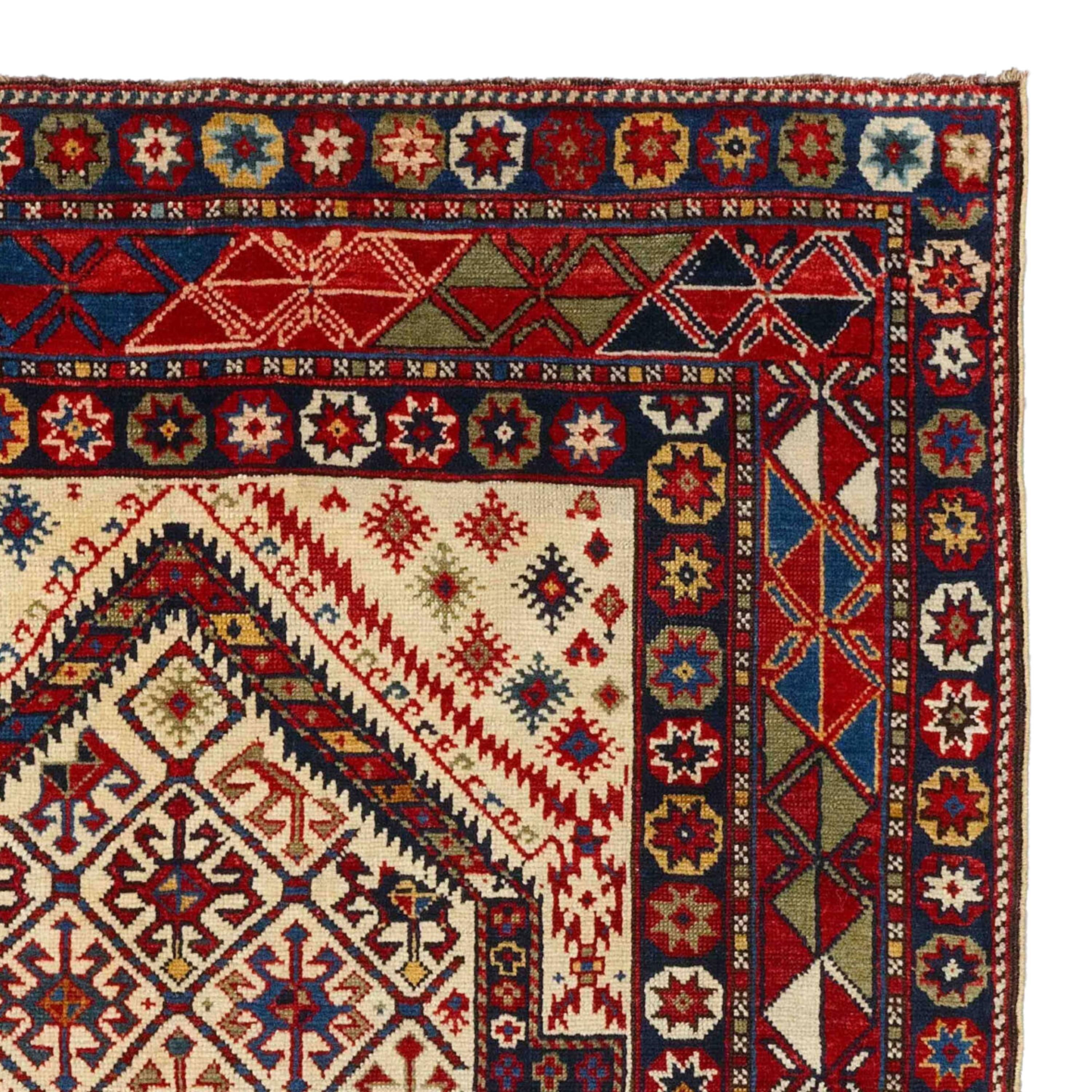 Wool Middle of 19th Century Caucasian Prayer Kuba Rug, Antique Rug, Caucasus Rug For Sale