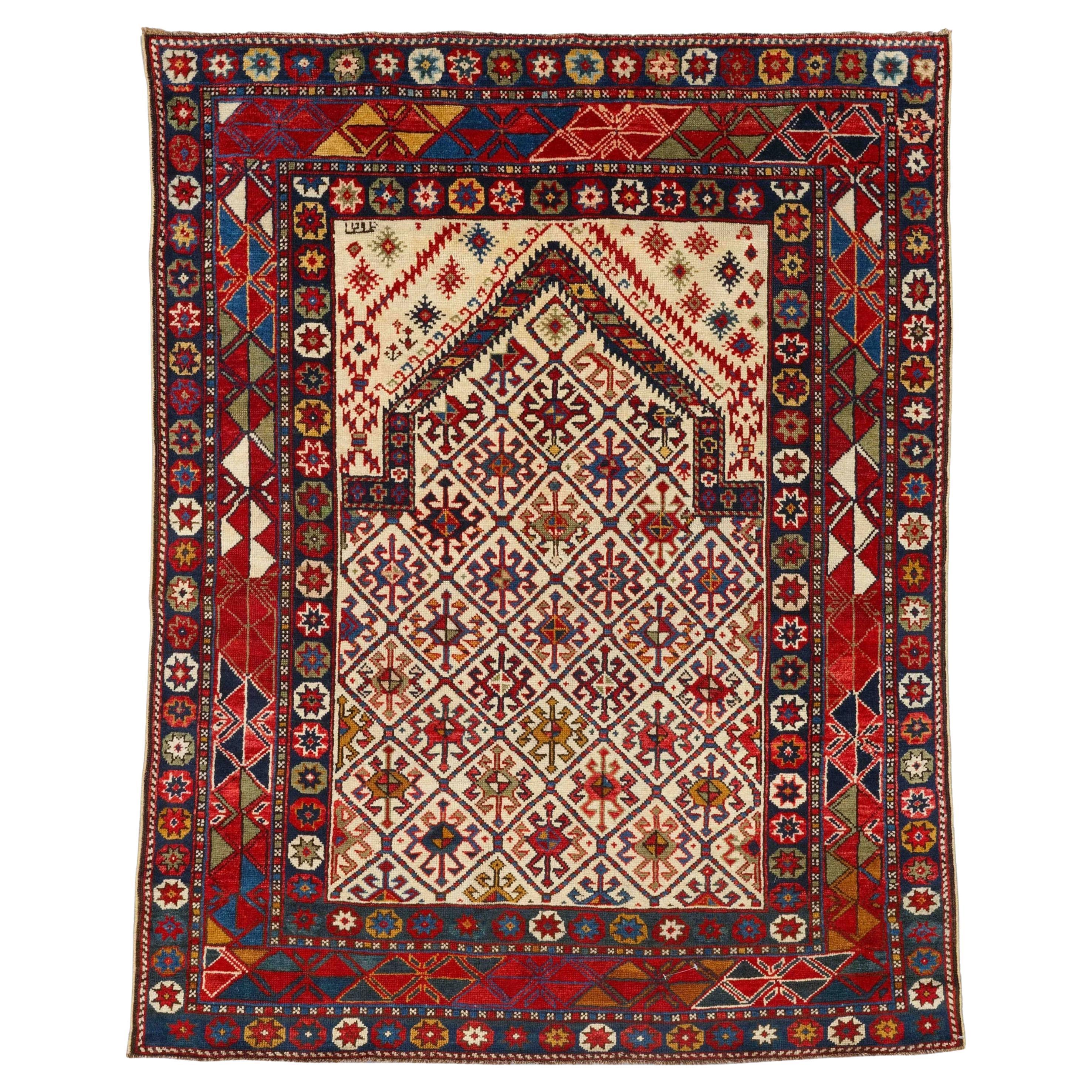 Middle of 19th Century Caucasian Prayer Kuba Rug, Antique Rug, Caucasus Rug For Sale