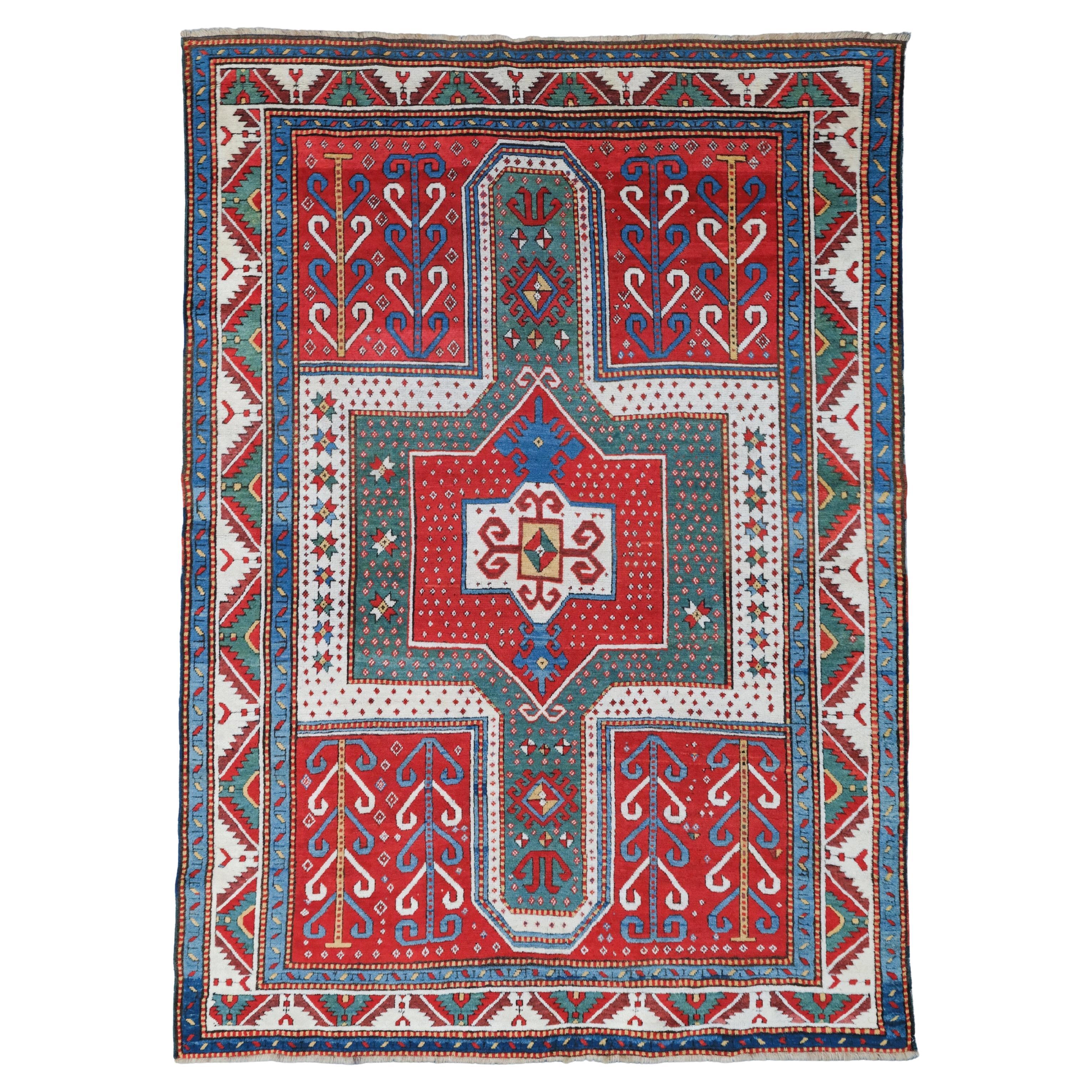 Middle of 19th Century Caucasian Seven Kazak Rug, Antique Rug, Caucasian Rug
