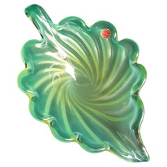 Middle of Century Archimede Seguso Labelled Opal Leaf Centerpiece