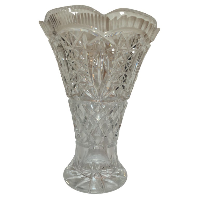Middle of Century Crystal Hand Cut Vase For Sale at 1stDibs