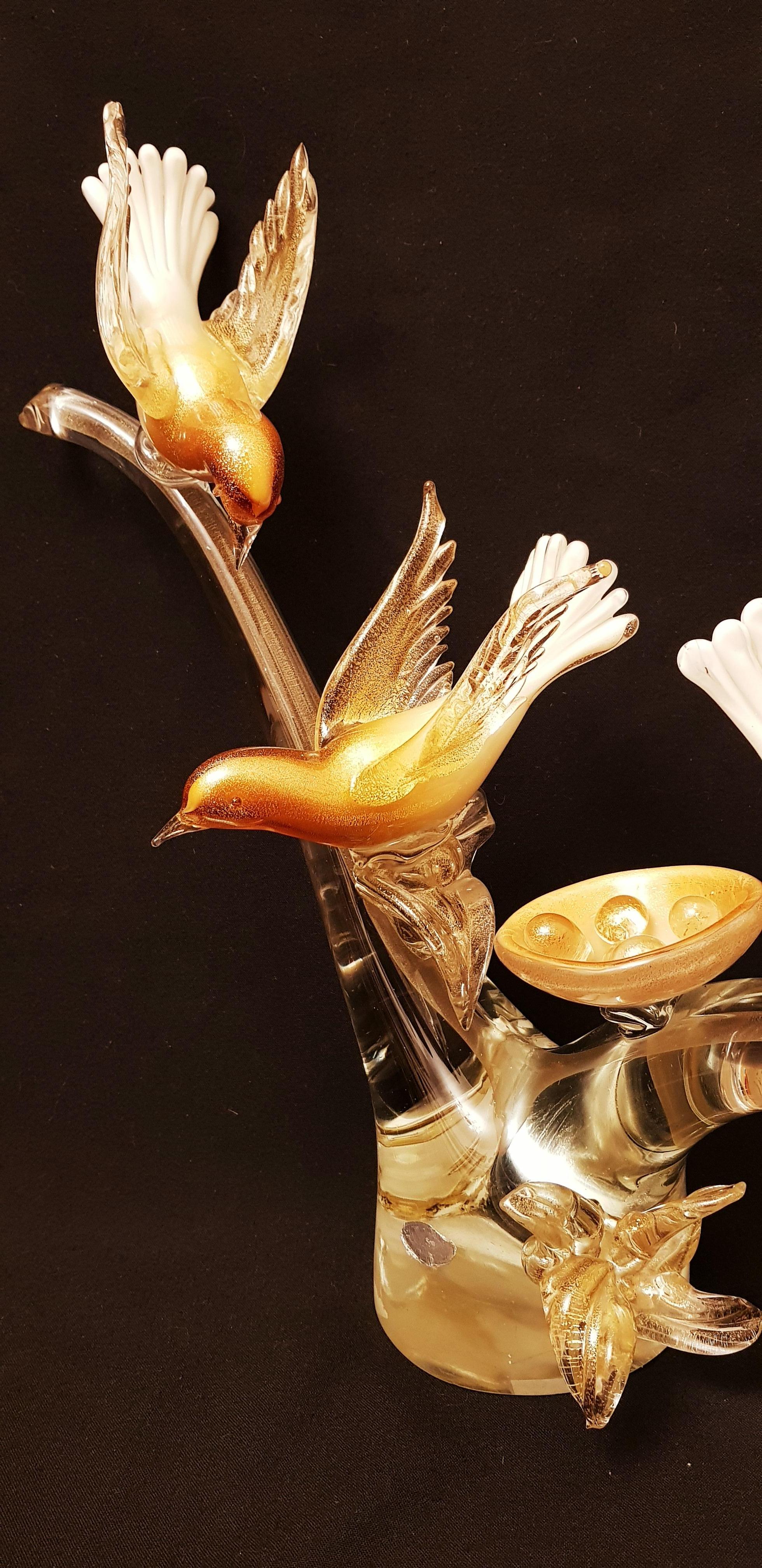 Italian Middle of Century Extralarge Birds on the Branch with Gold Leaf For Sale