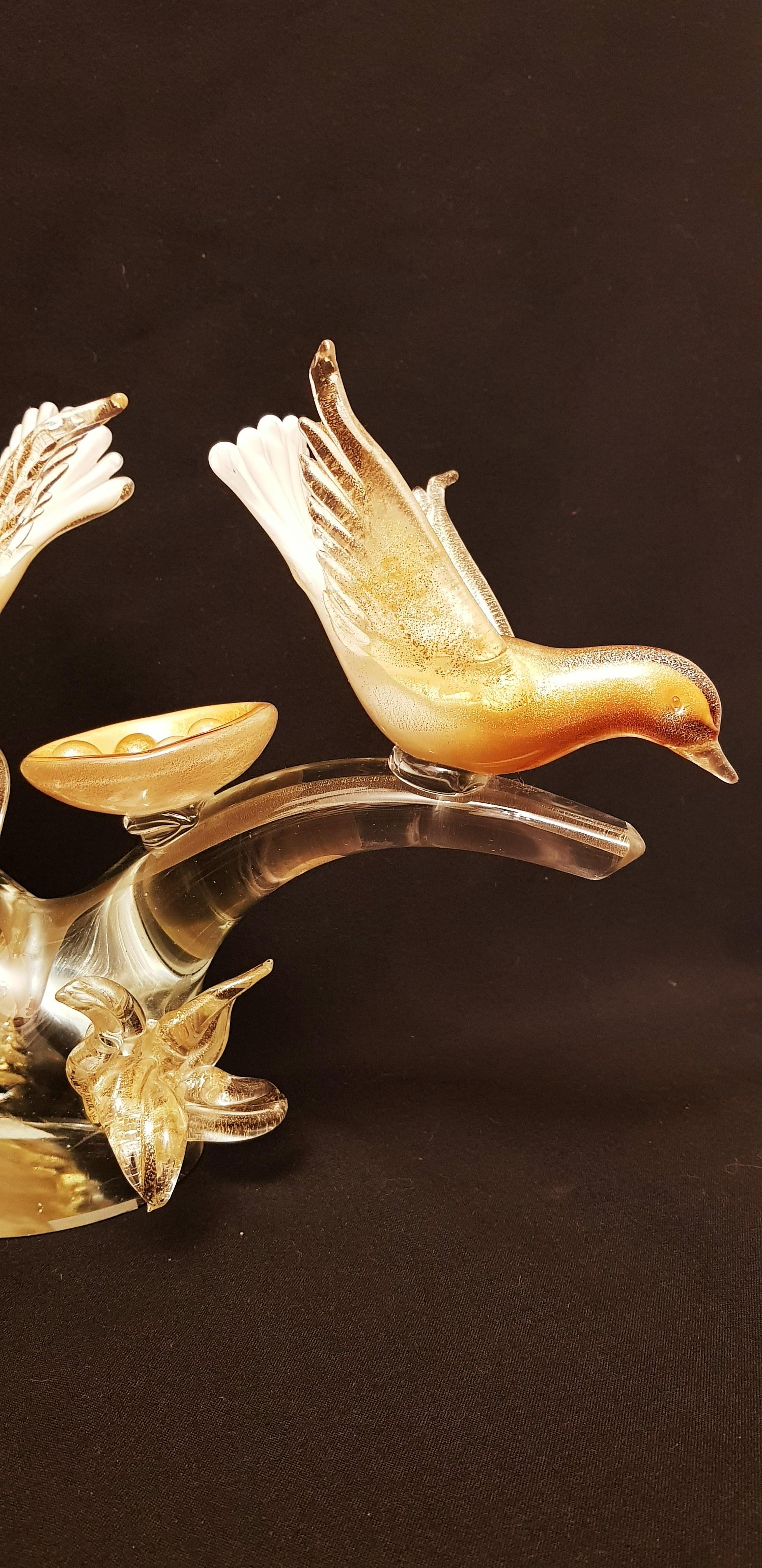 Hand-Crafted Middle of Century Extralarge Birds on the Branch with Gold Leaf For Sale