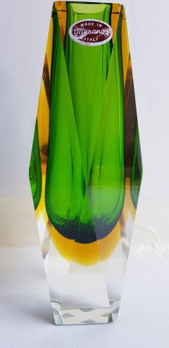 Middle of Century Faceted Sommerso Murano Glass Vase