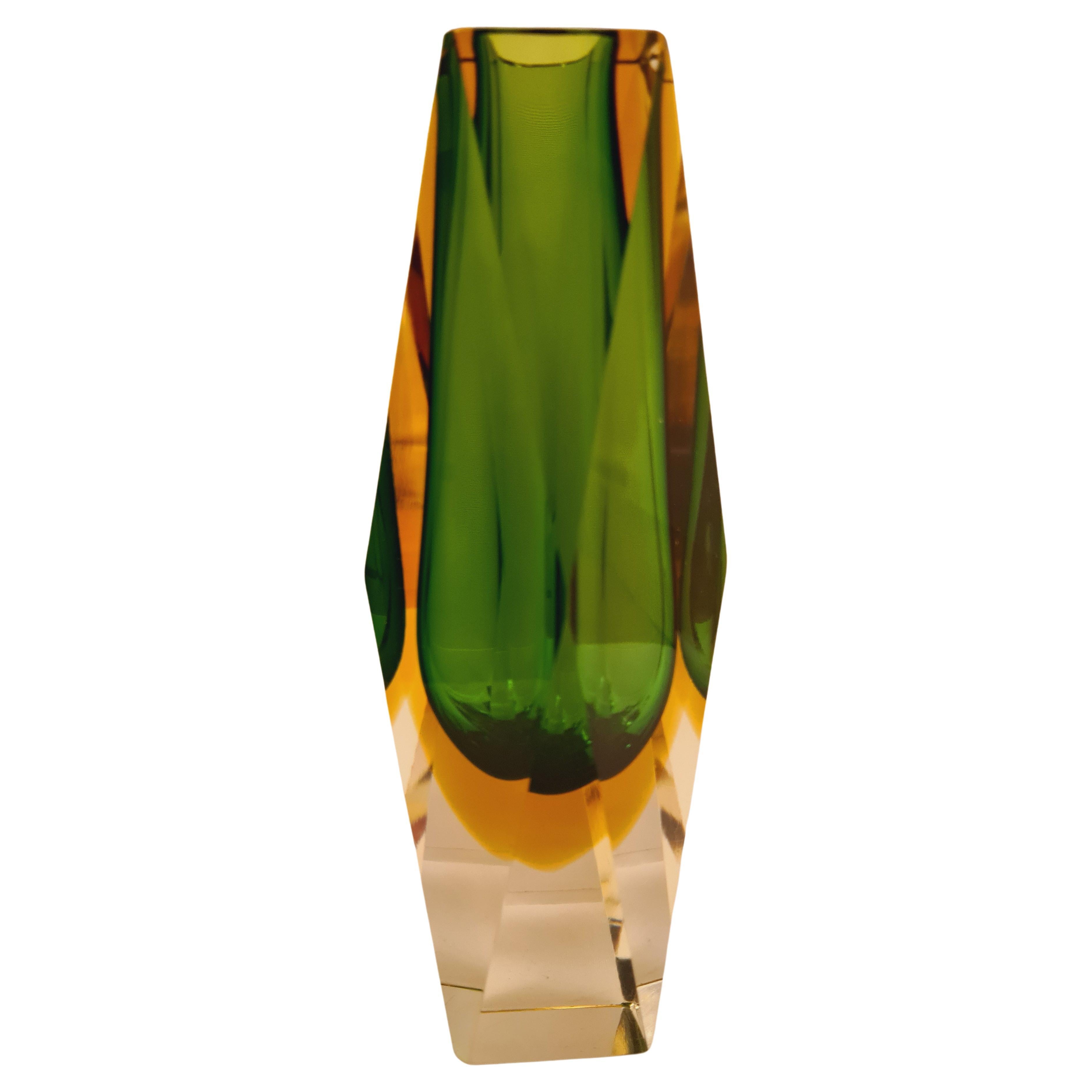 Middle of Century Faceted Sommerso Murano Glass Vase