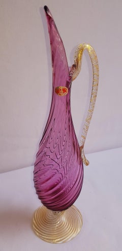 Middle of Century Large Carafe with Gold Leaf by Archimede Seguso