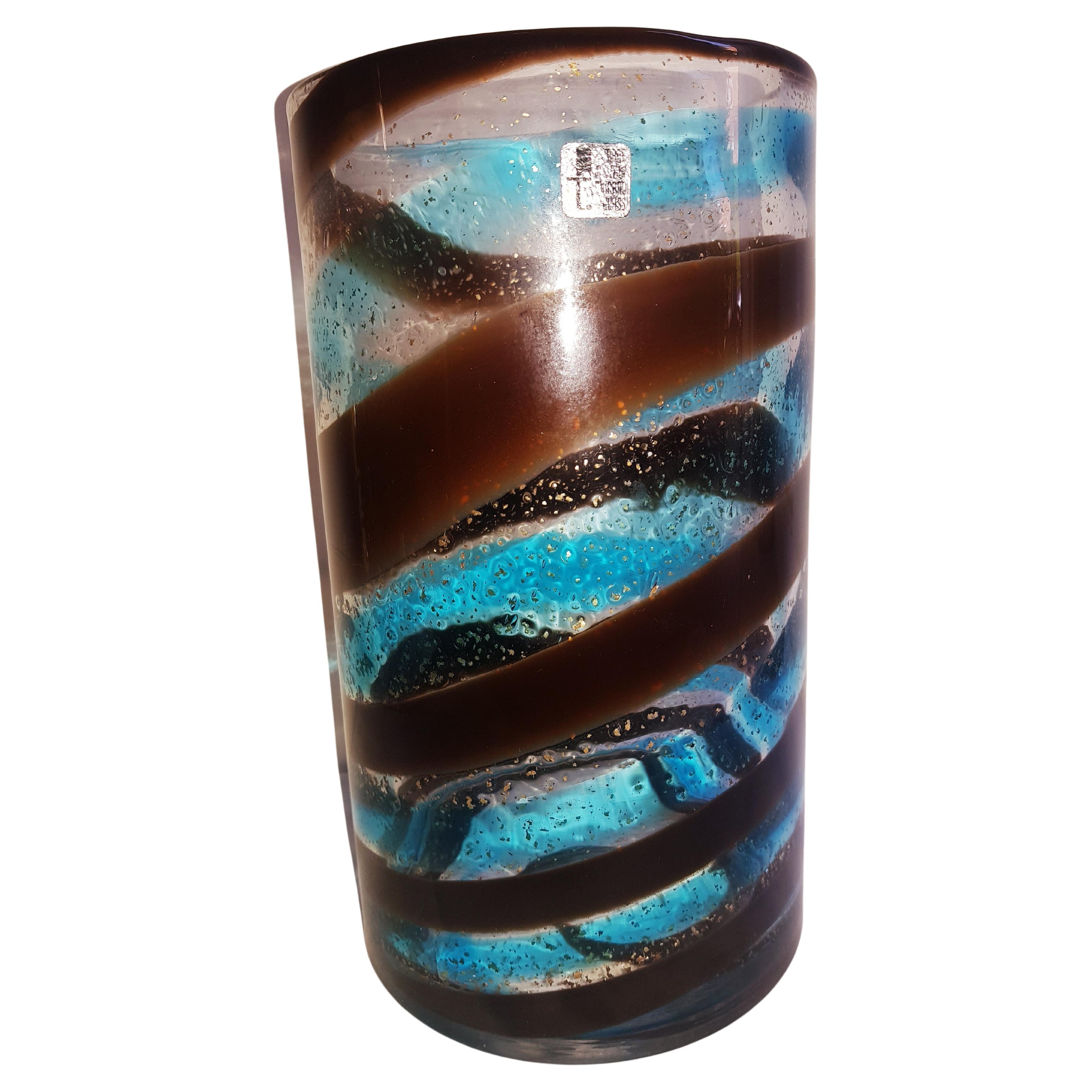 Middle of Century Large Fratelli Toso Vase with Gold Leaf For Sale