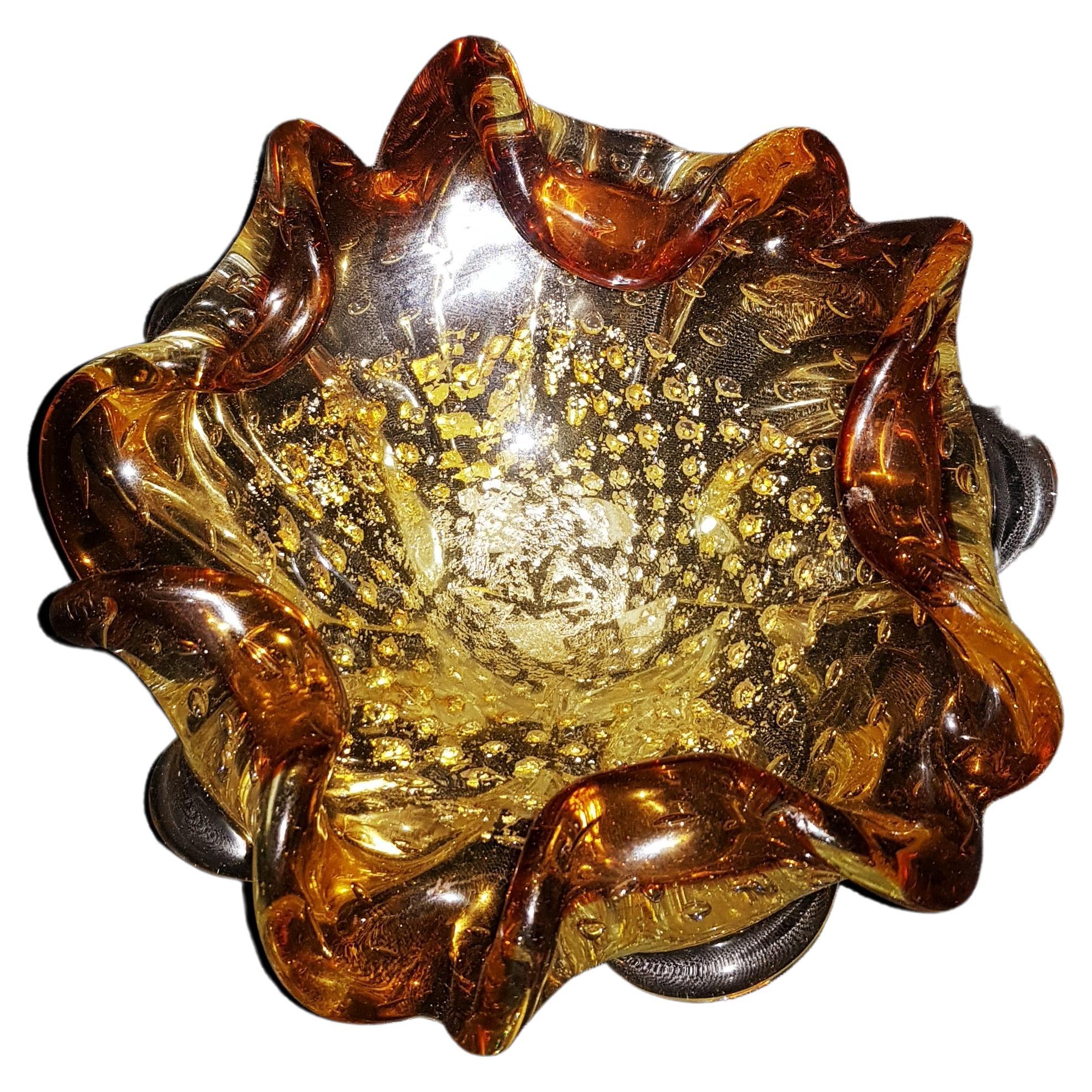 Middle of Century Murano Glass Bowl with Gold and silver Leaf For Sale
