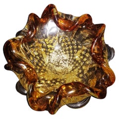 Vintage Middle of Century Murano Glass Bowl with Gold and silver Leaf
