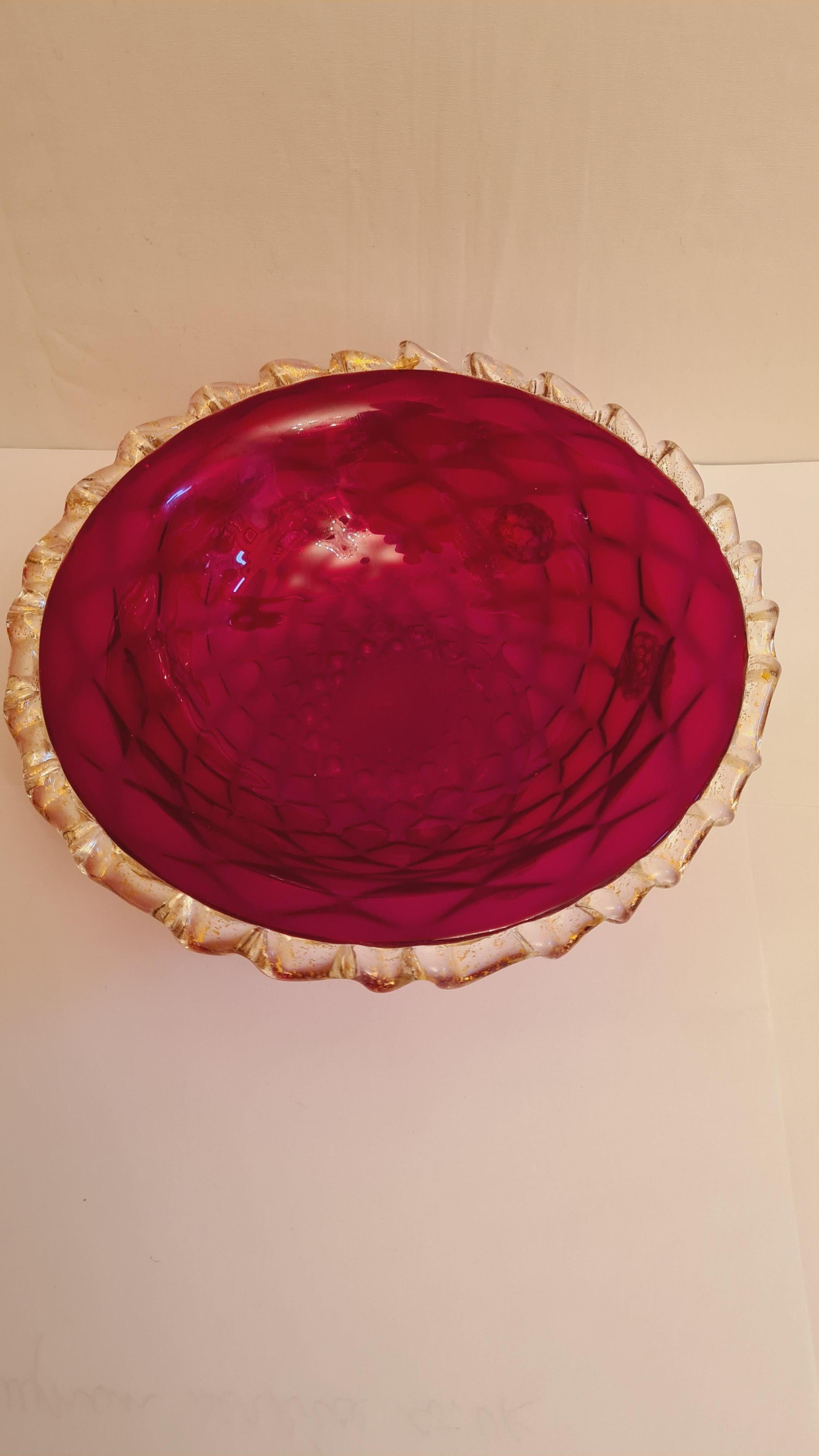Art Deco Middle of Century Murano Glass Bowl with Gold Leaf