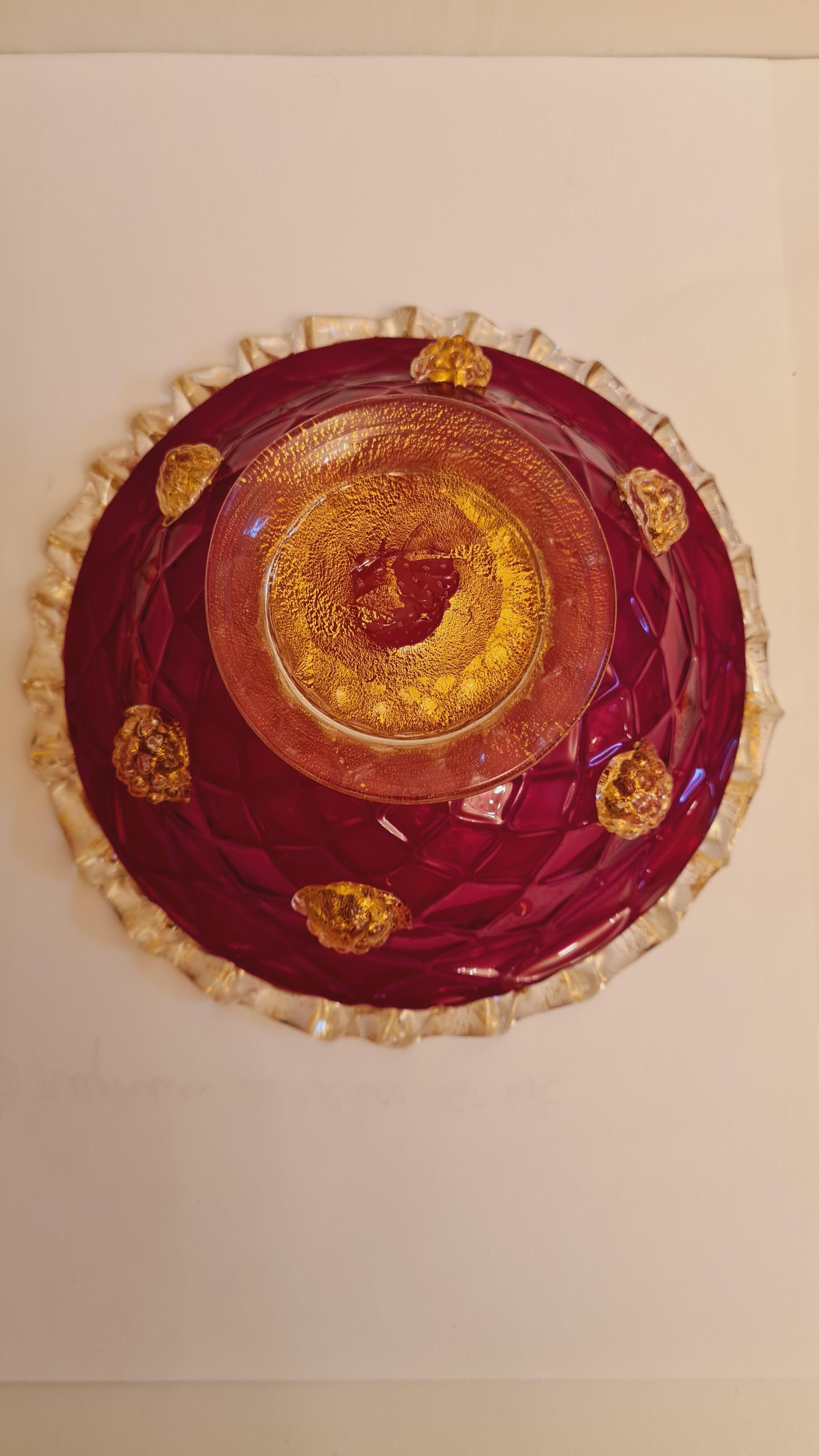 Italian Middle of Century Murano Glass Bowl with Gold Leaf