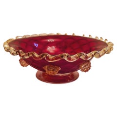 Middle of Century Murano Glass Bowl with Gold Leaf