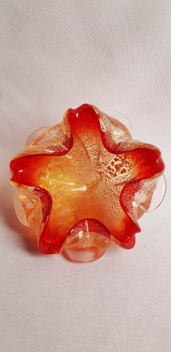 Middle of Century Murano Glass Centerpiece with Gold and Silver Leaf