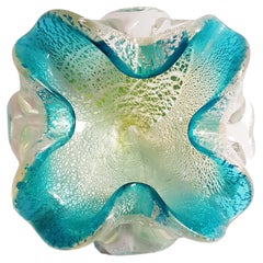 Middle of Century Murano Glass Centerpiece with Gold and Silver Leaf