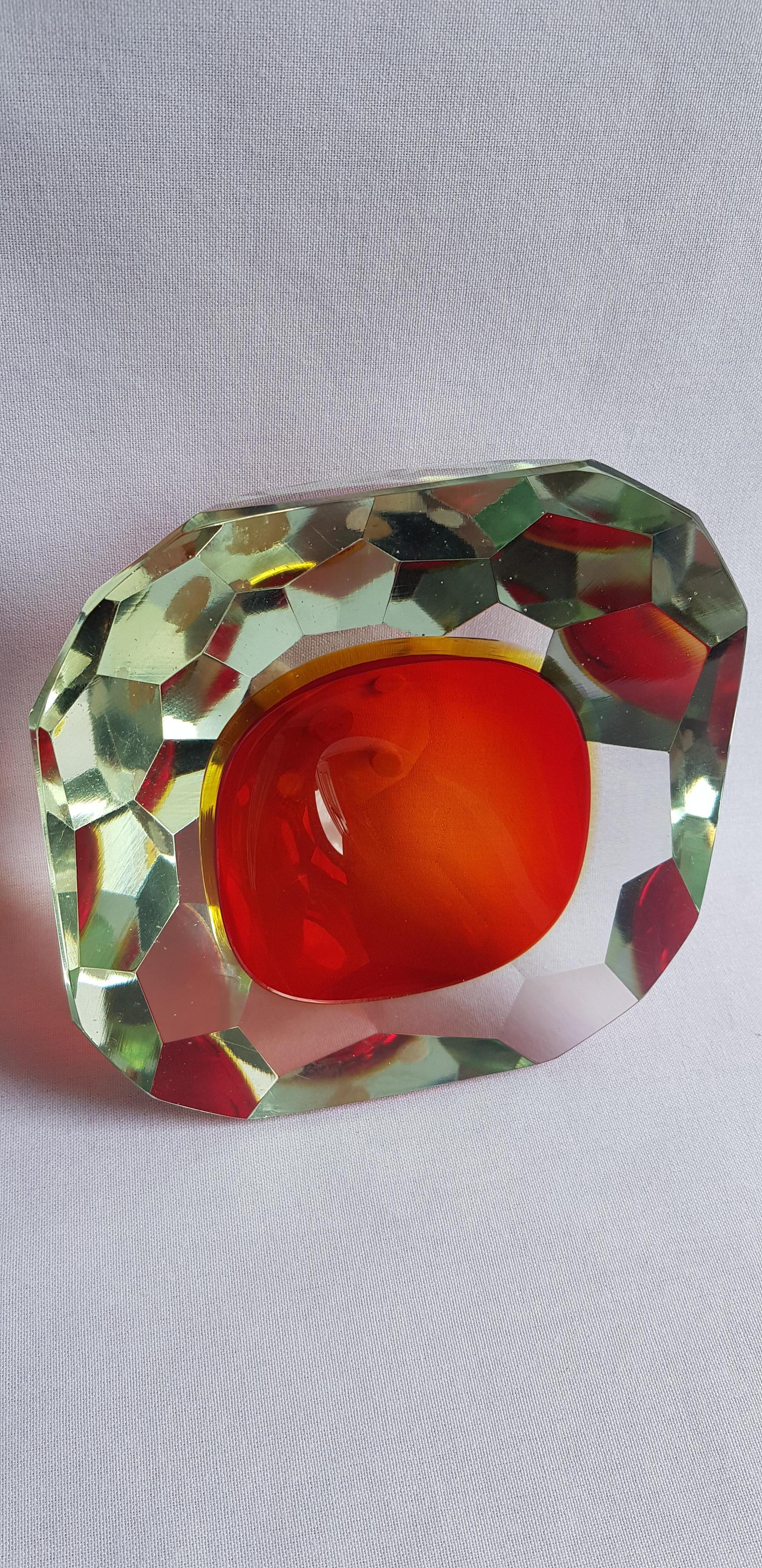 Italian Middle of century murano glass large brilliant faceted geode  For Sale