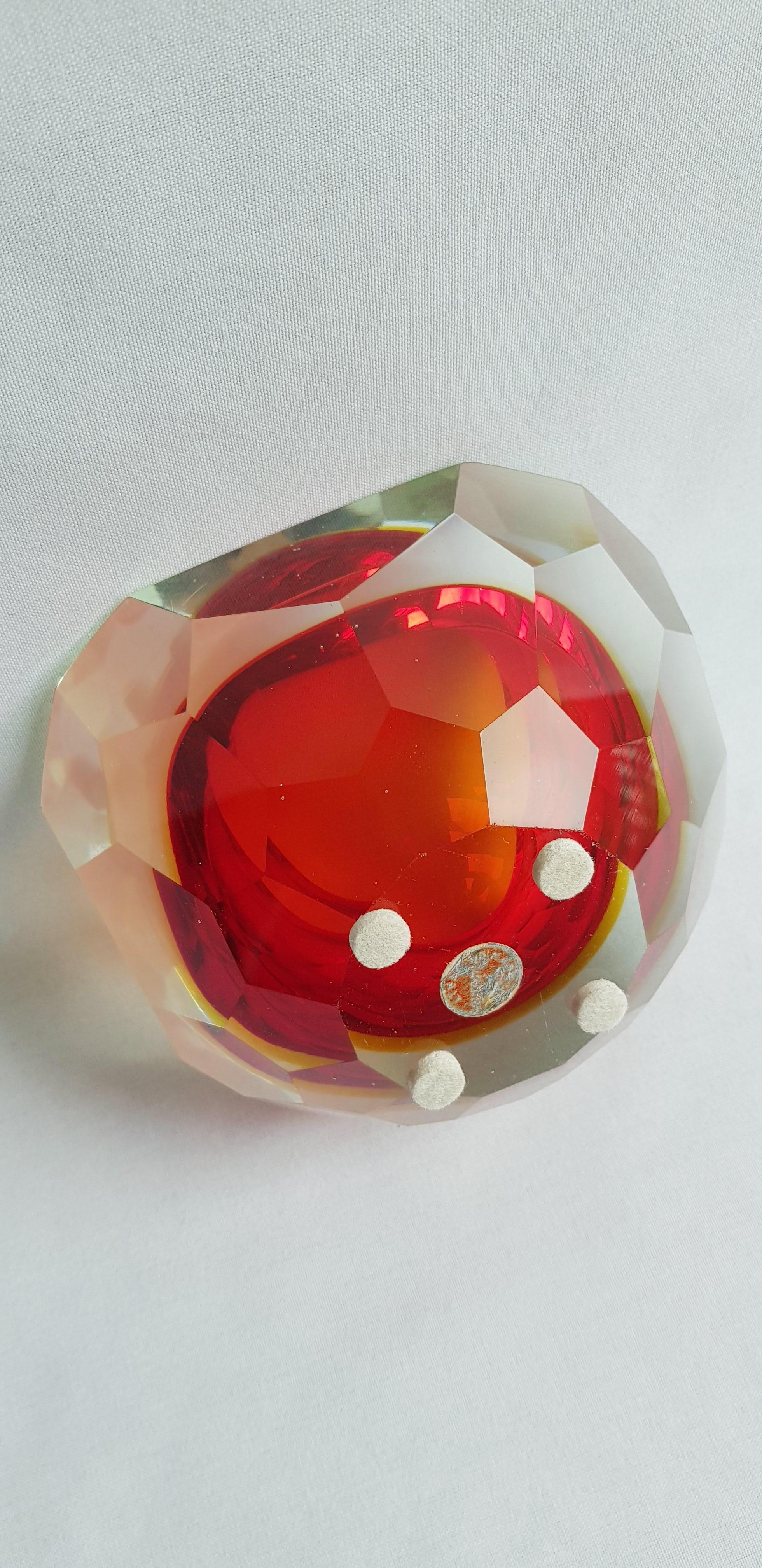 Faceted Middle of century murano glass large brilliant faceted geode  For Sale