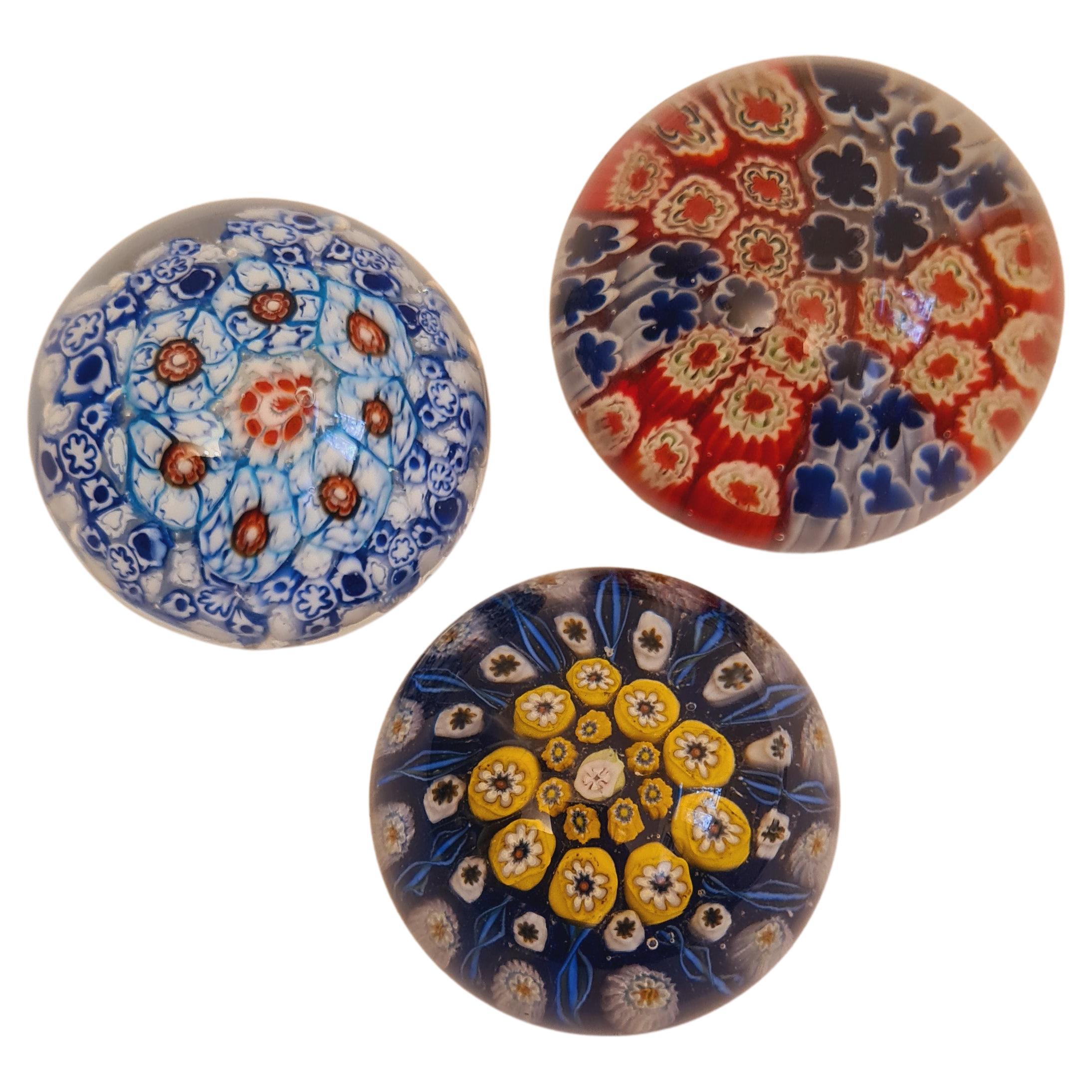 Middle of Century Murano Glass Millefiore Paperweights For Sale