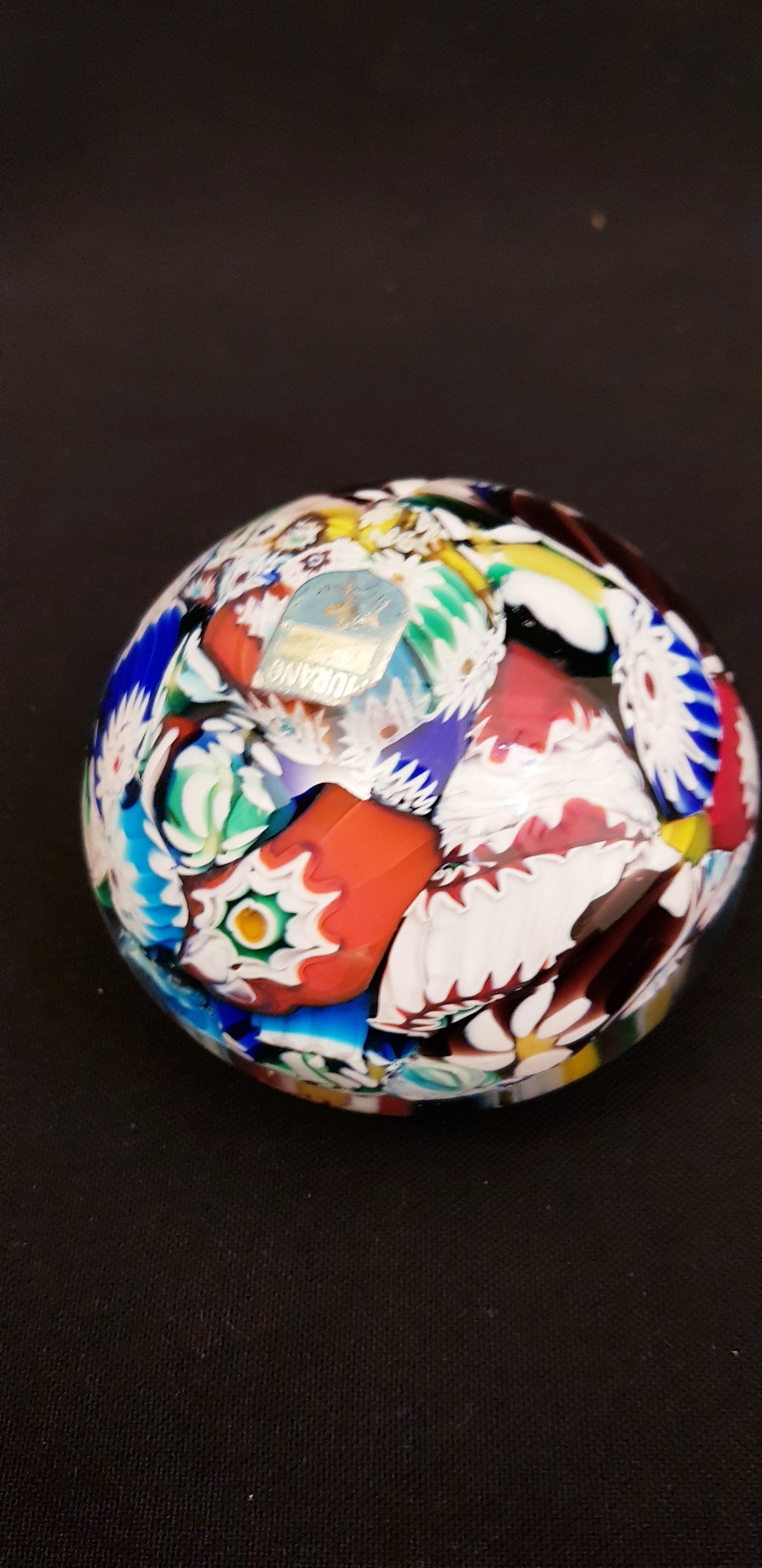 Art Deco Middle of Century Murano Glass Millefiori Paperweight For Sale