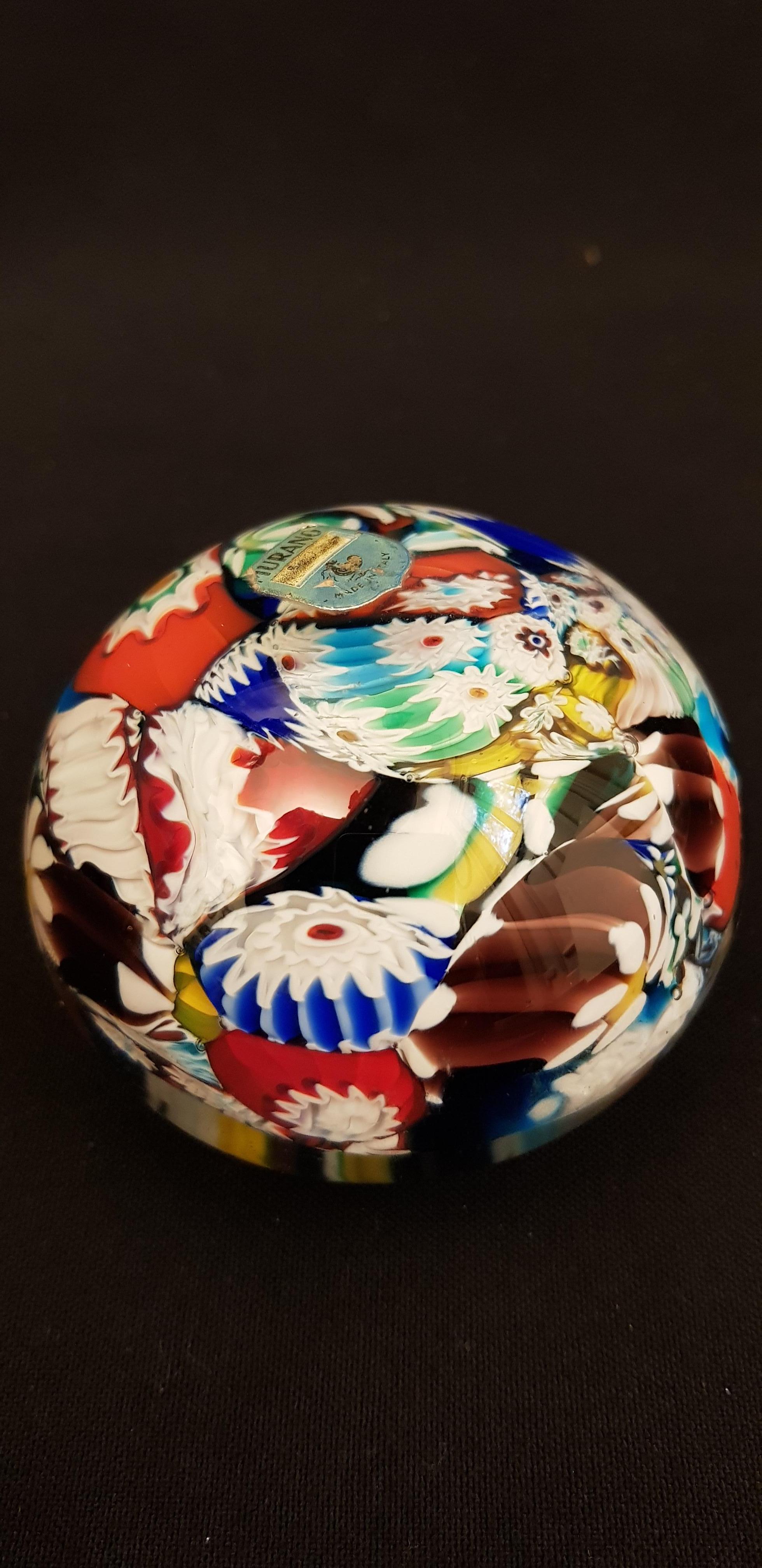 Italian Middle of Century Murano Glass Millefiori Paperweight For Sale