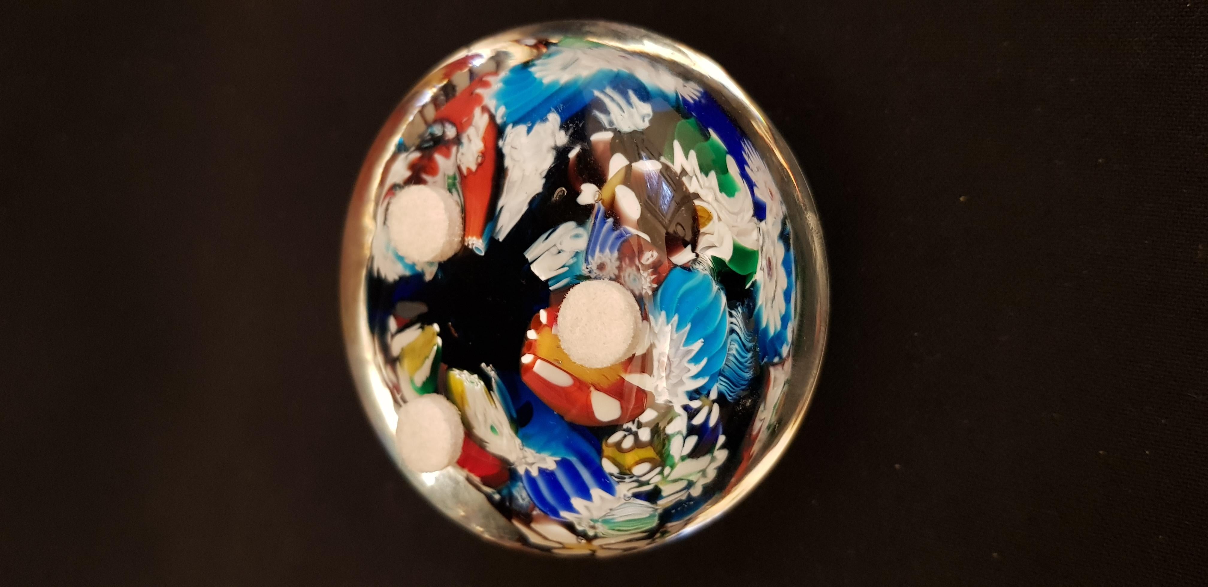 Hand-Crafted Middle of Century Murano Glass Millefiori Paperweight For Sale