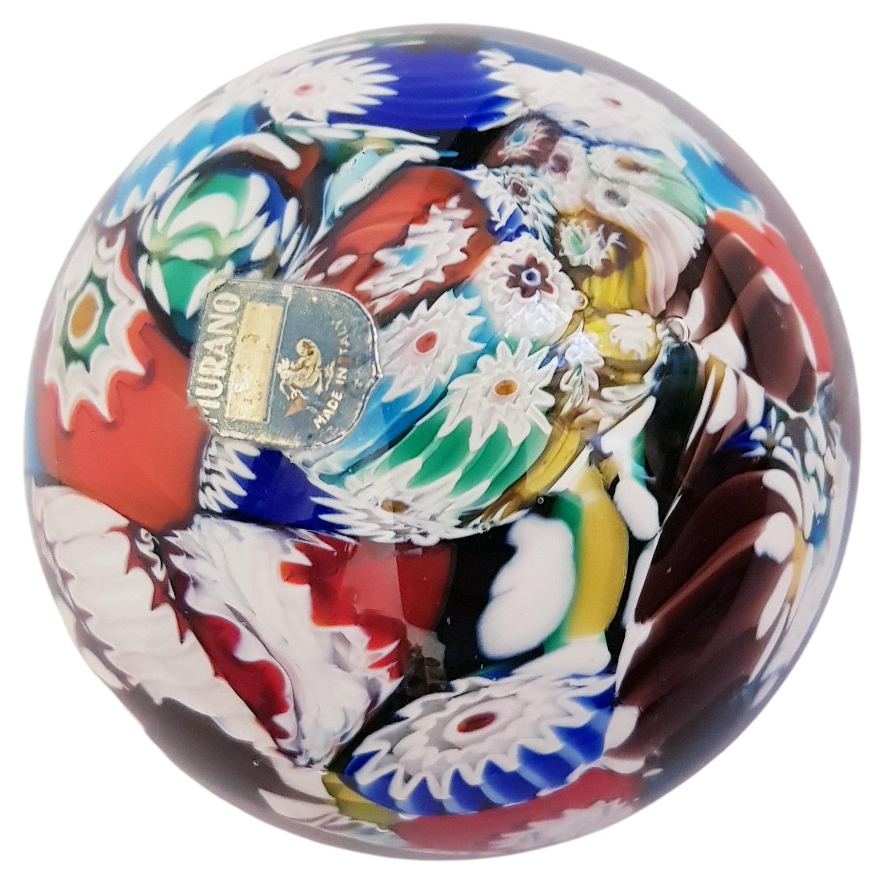 Middle of Century Murano Glass Millefiori Paperweight For Sale