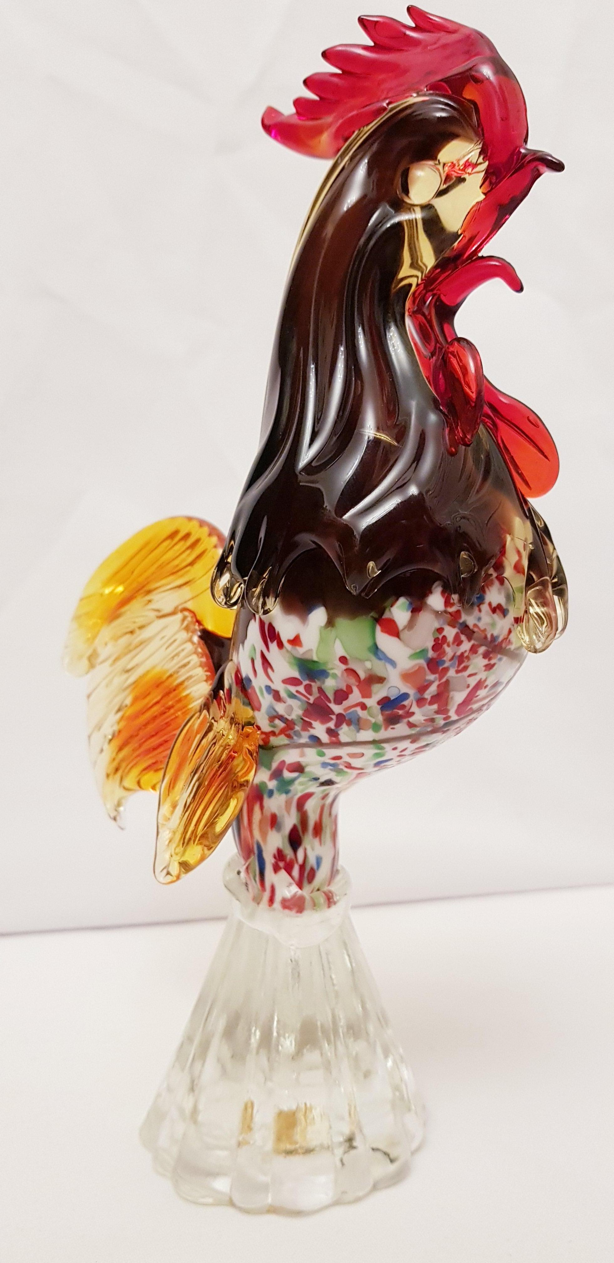 Beautiful middle of century murano glass rooster rich colours brilliant condition.