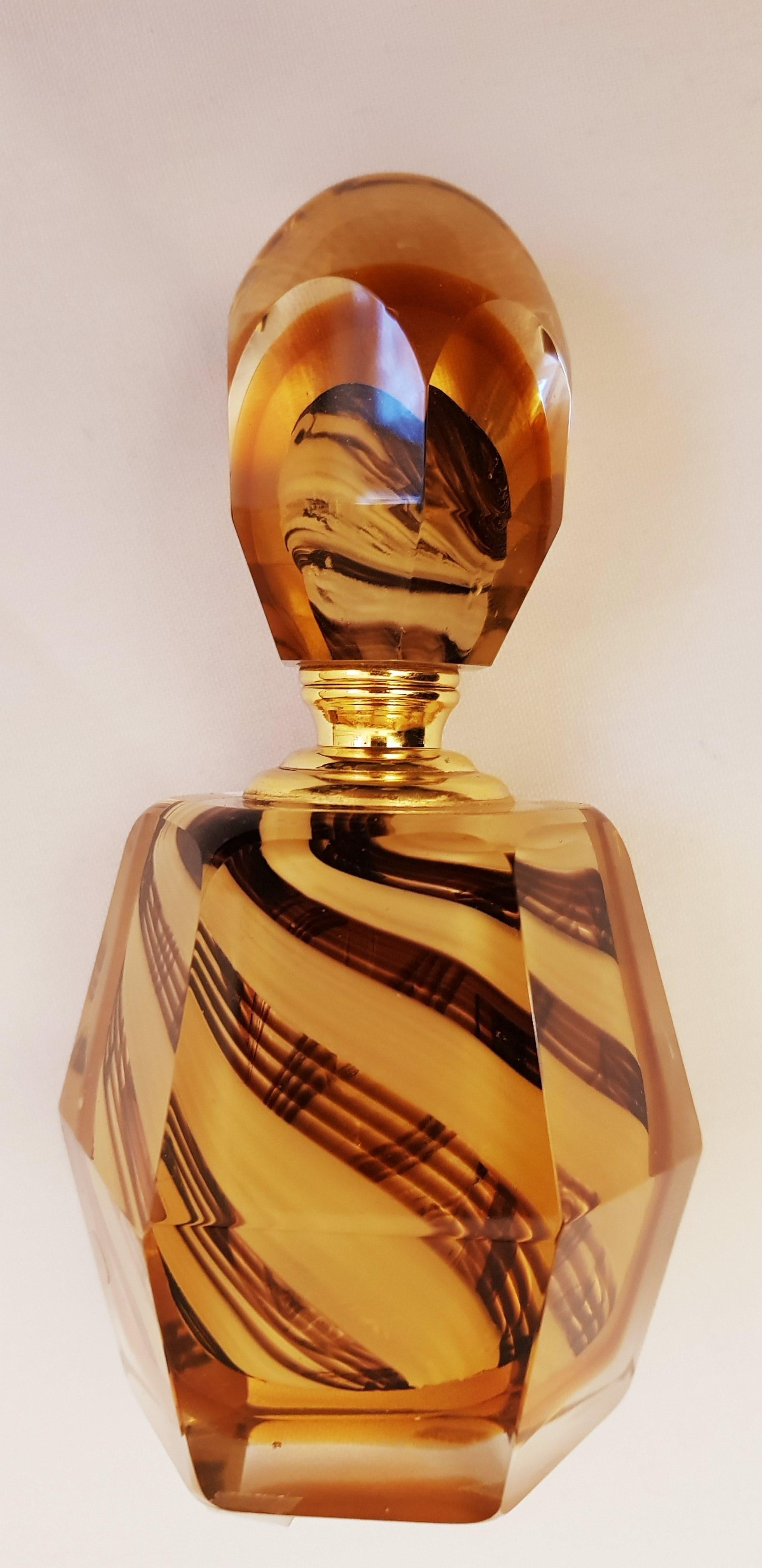 Art Deco Middle of Century Murano Glass Somerso Perfume Bottle Filigrana For Sale