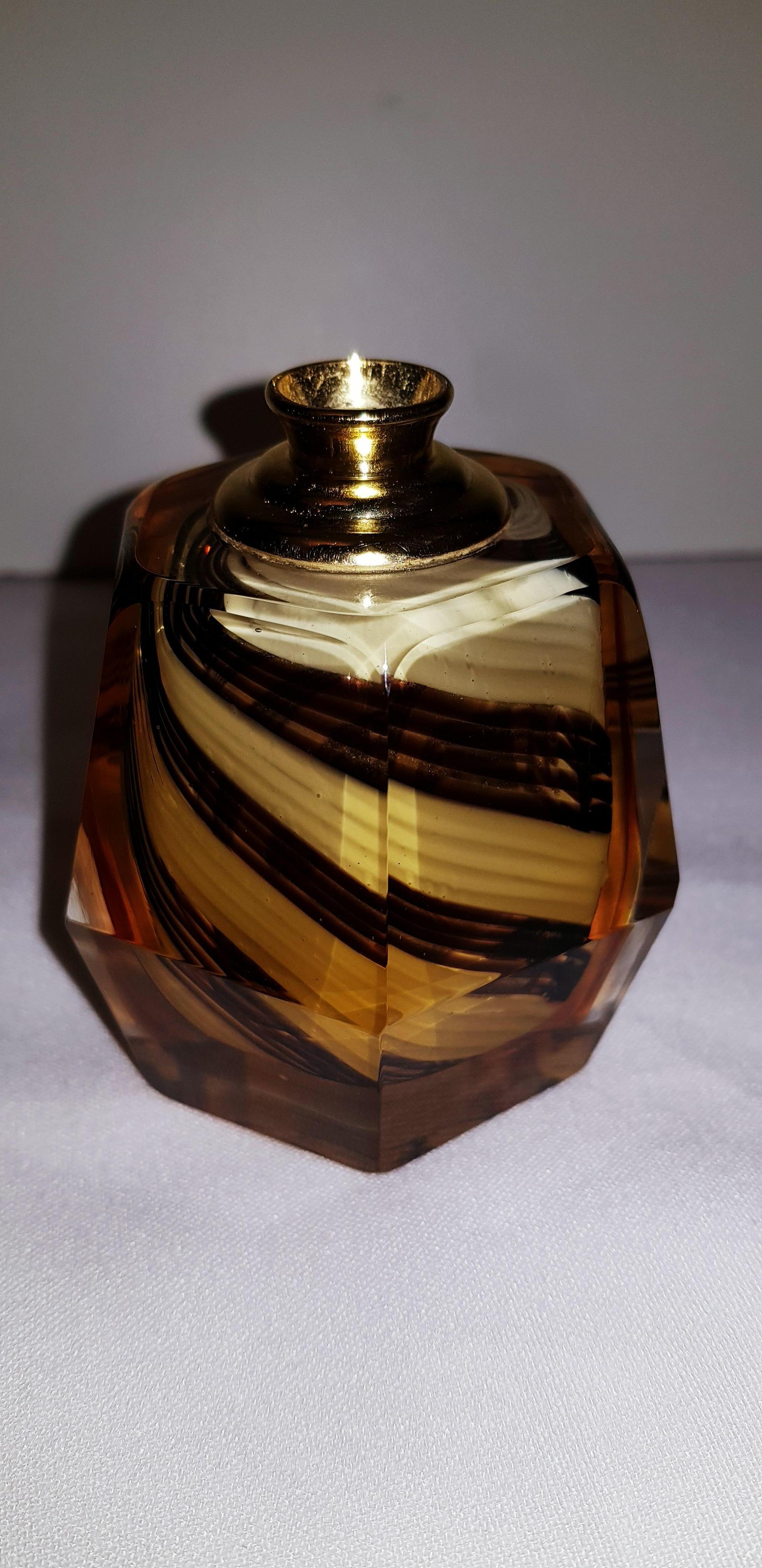 Italian Middle of Century Murano Glass Somerso Perfume Bottle Filigrana For Sale