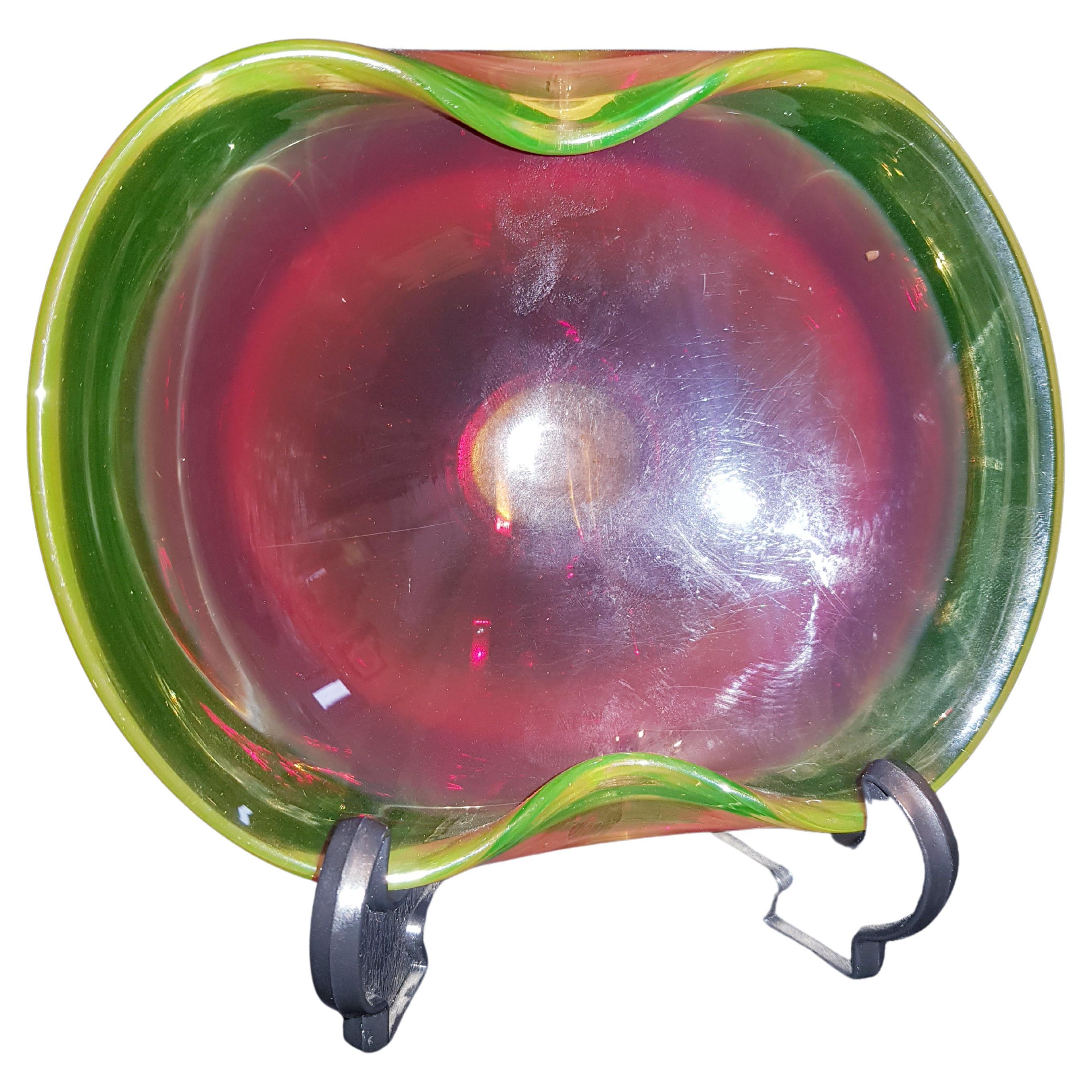Middle of Century Murano Glass Somerso Uranium Bowl For Sale