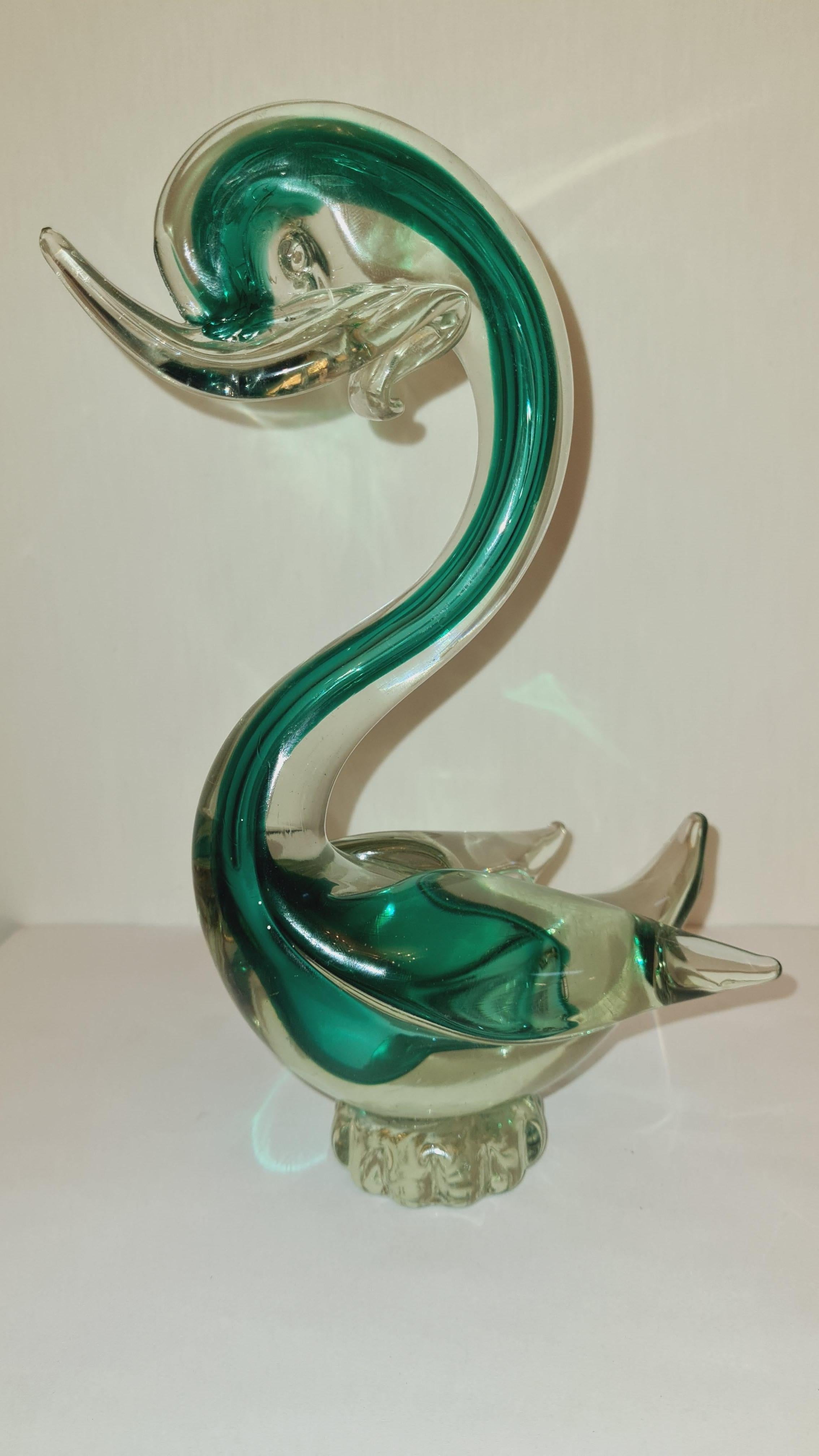 Art Deco Middle of Century Murano Glass Sommerso Bird For Sale