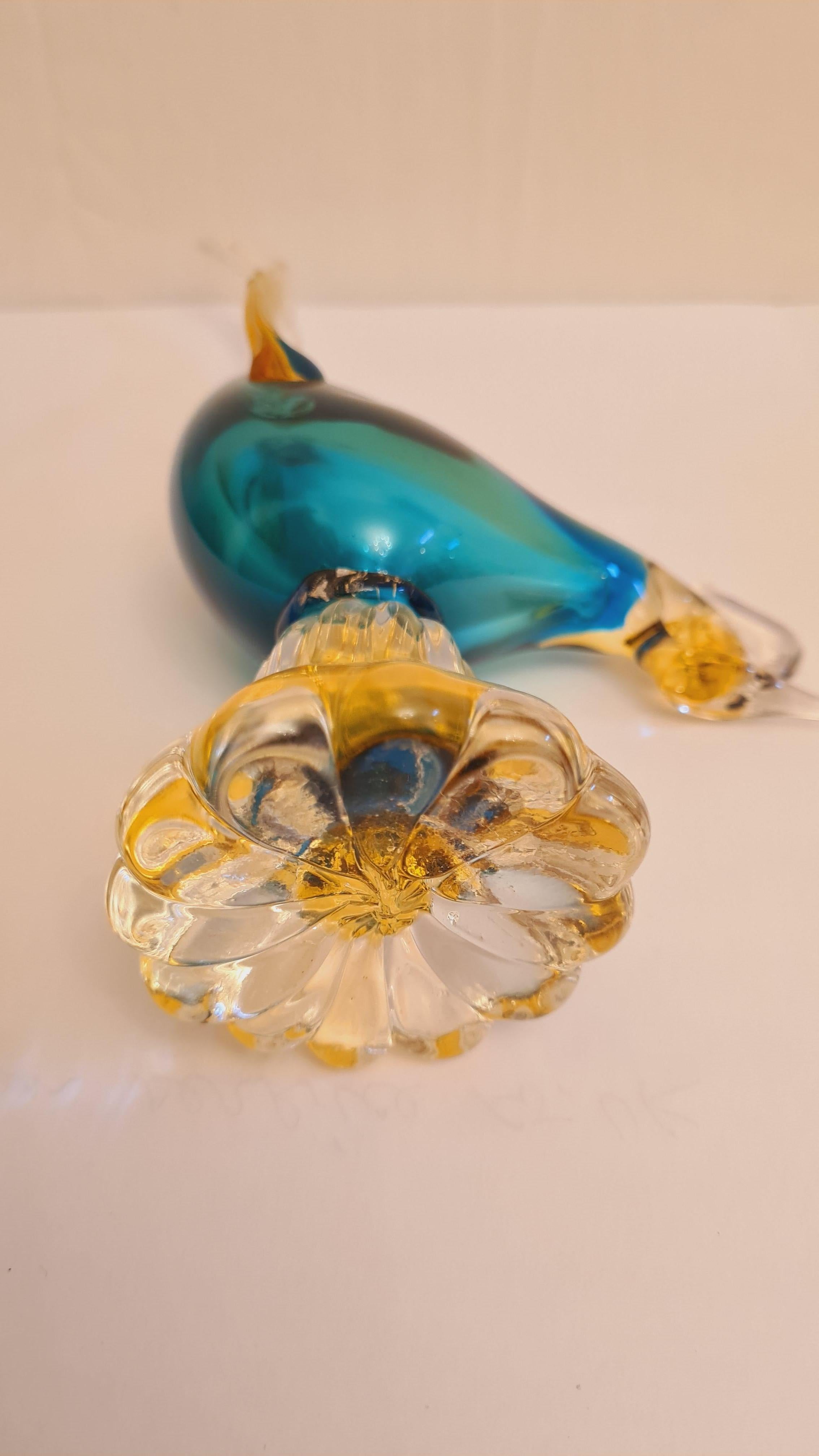 Italian Middle of Century Murano Glass Sommerso Bird For Sale