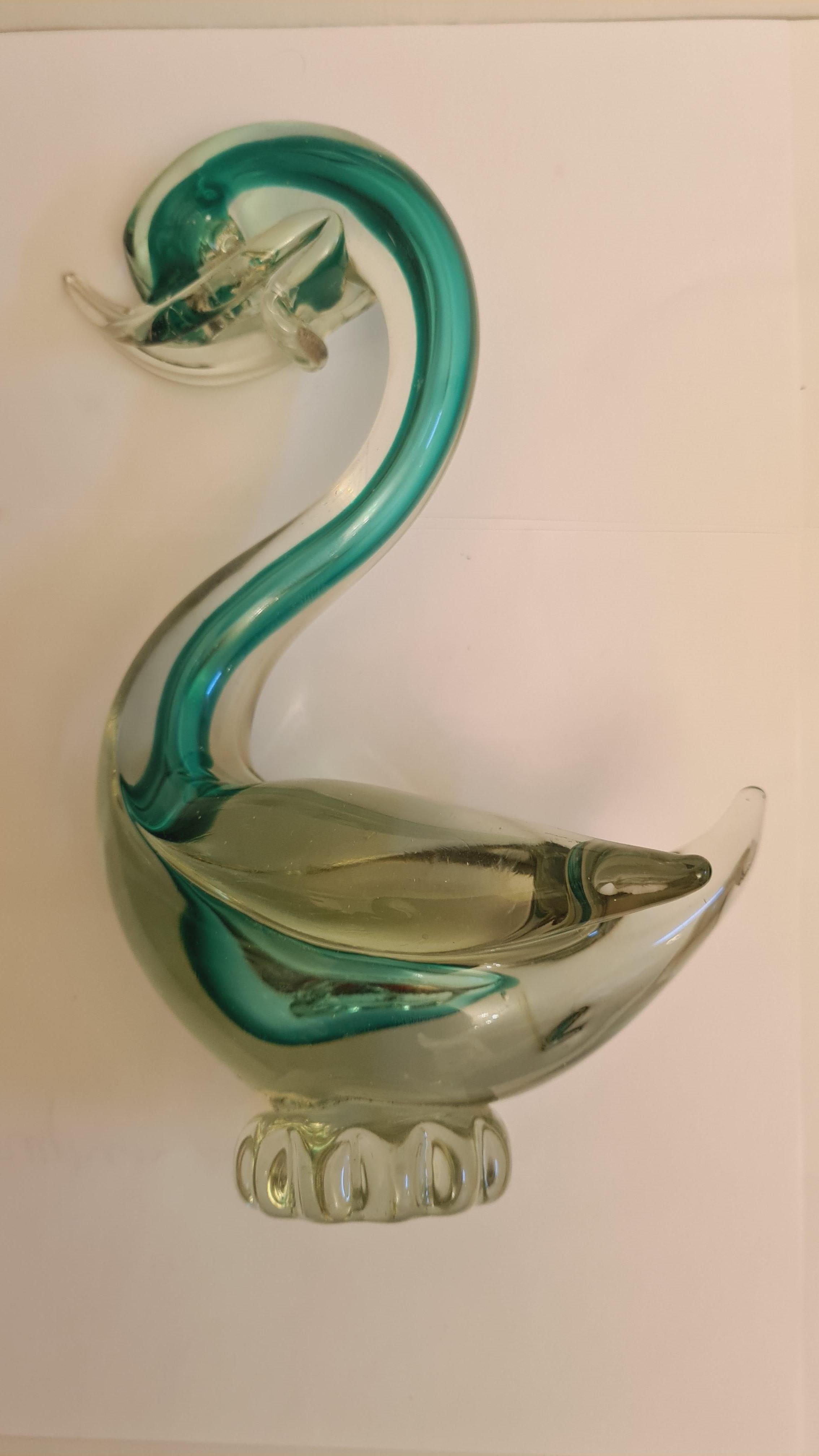 Hand-Crafted Middle of Century Murano Glass Sommerso Bird For Sale