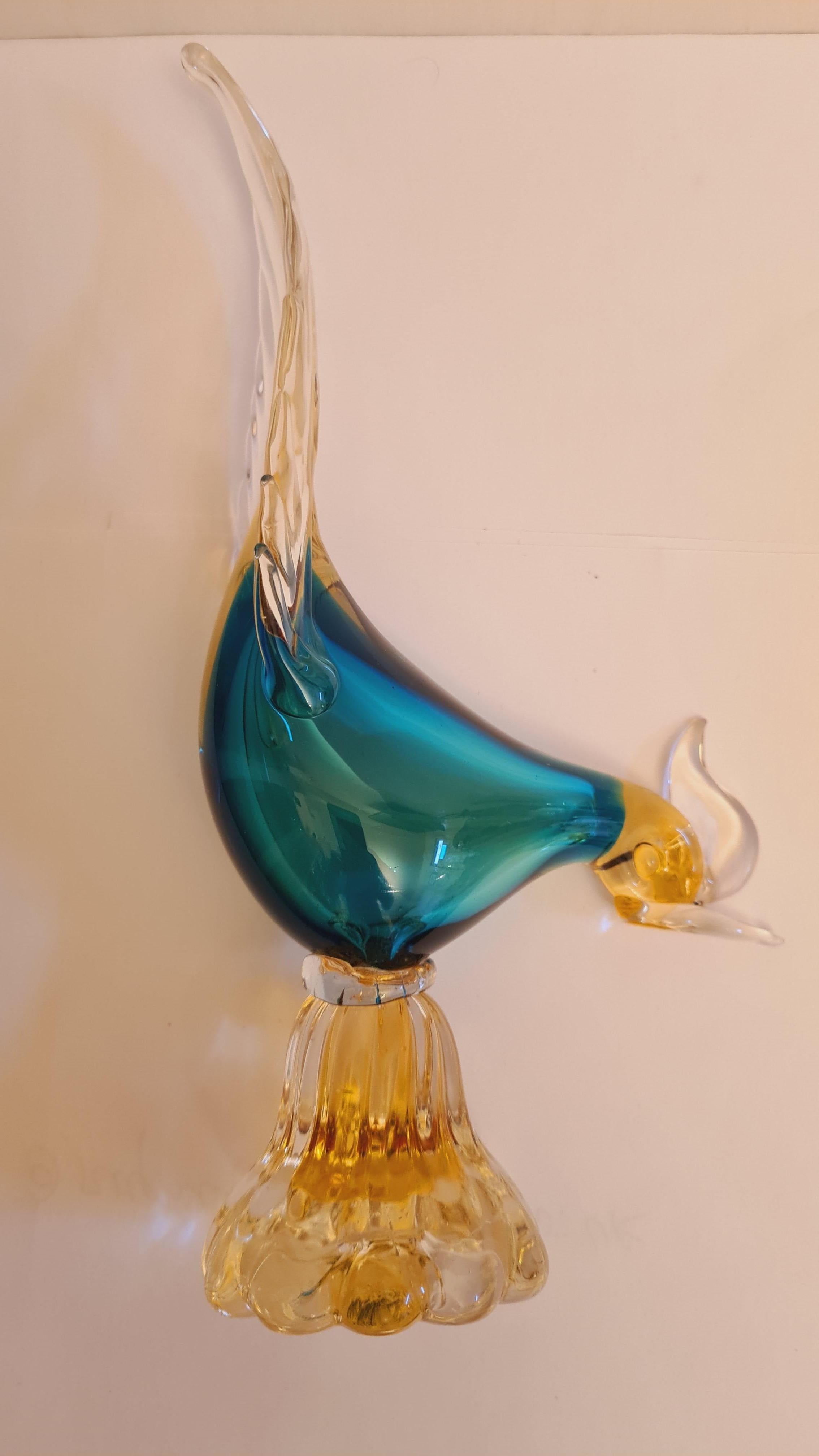 Hand-Crafted Middle of Century Murano Glass Sommerso Bird For Sale