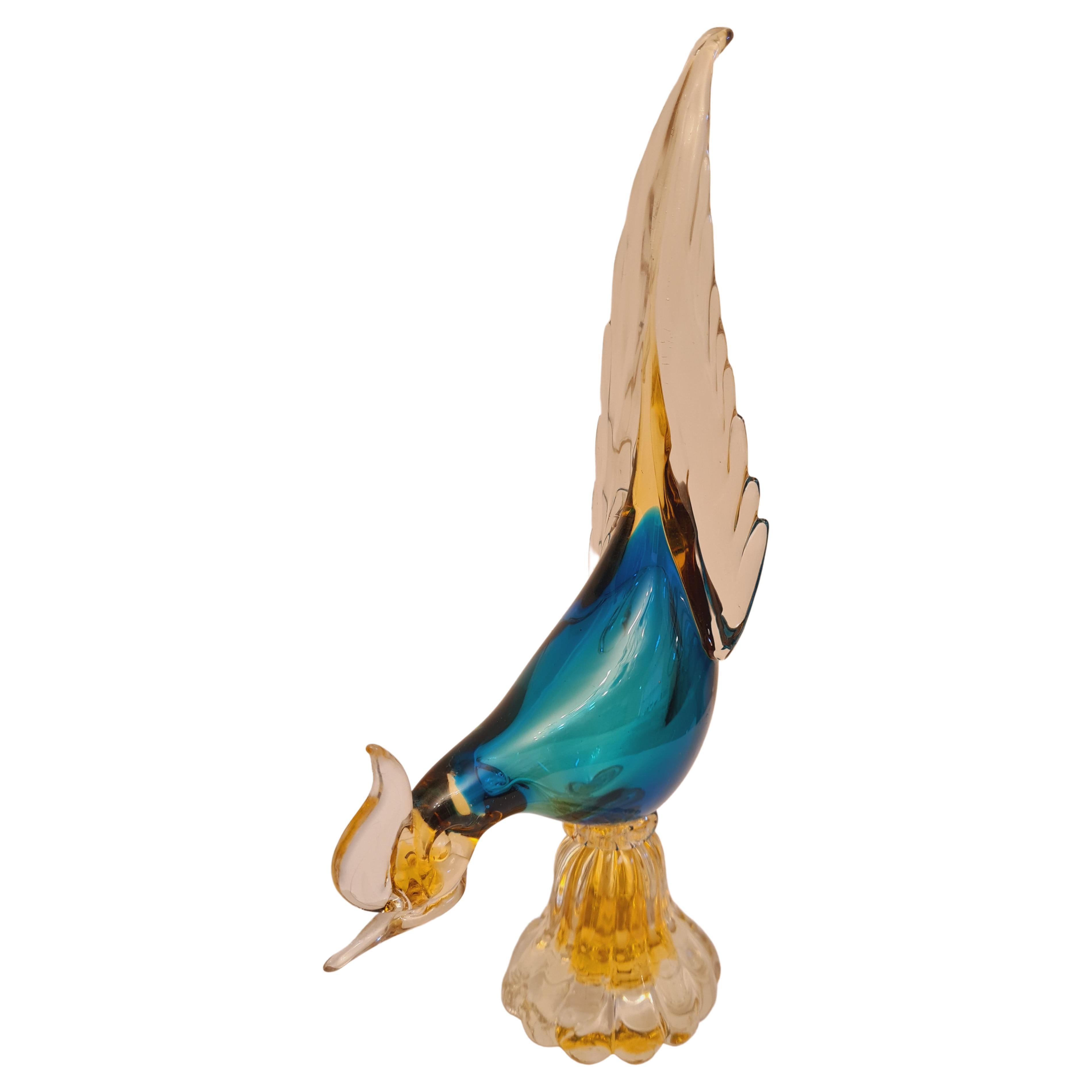 Middle of Century Murano Glass Sommerso Bird For Sale