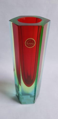 Middle of Century Murano Glass Uranium Somerso Faceted Vase