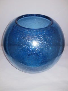 Seguso vetri D'arte murano glass cobalt blue vase with silver leaf