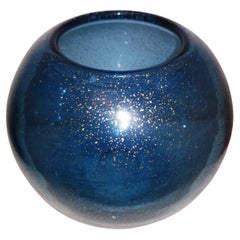 Seguso vetri D'arte murano glass cobalt blue vase with silver leaf 