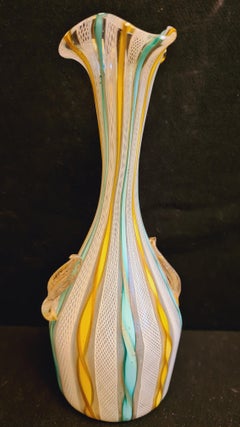 Middle of Century Murano Glass Zanfirico Laticino with Gold Leaf Vase