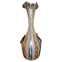 Middle of Century Murano Glass Zanfirico Laticino with Gold Leaf Vase