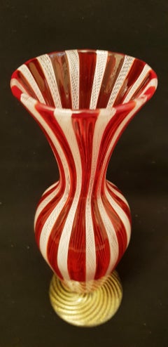 Middle of Century Murano Glass Zanfirico Vase with Gold Leaf