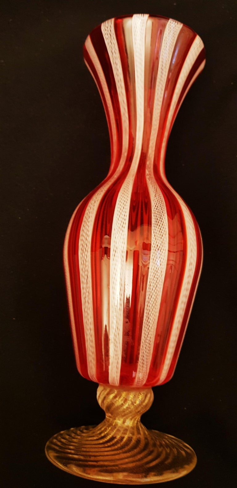 Middle of Century Murano Glass Zanfirico Vase with Gold Leaf For Sale