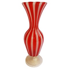 Middle of Century Murano Glass Zanfirico Vase with Gold Leaf