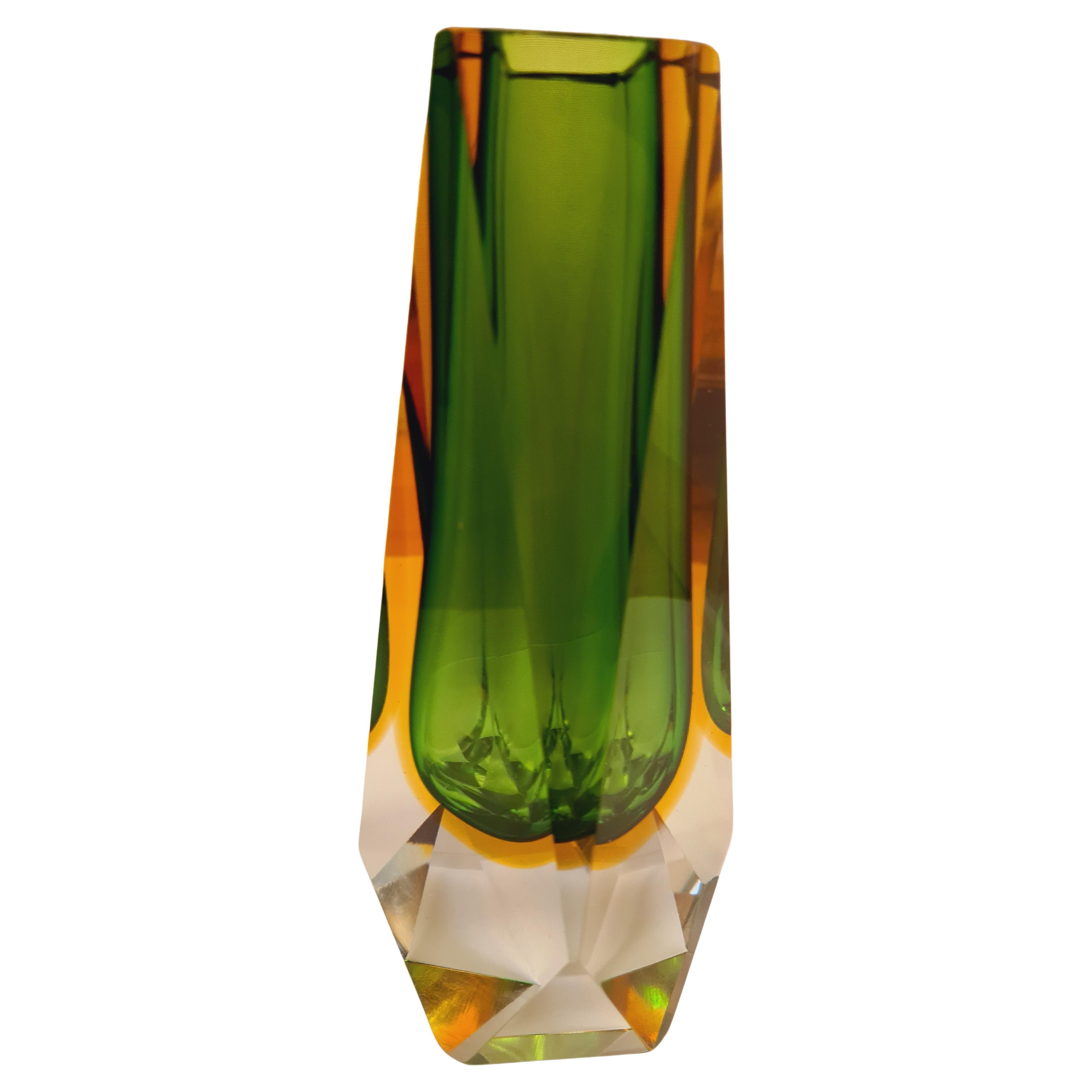 Middle of Century Sommerso Faceted Murano Glass Vase