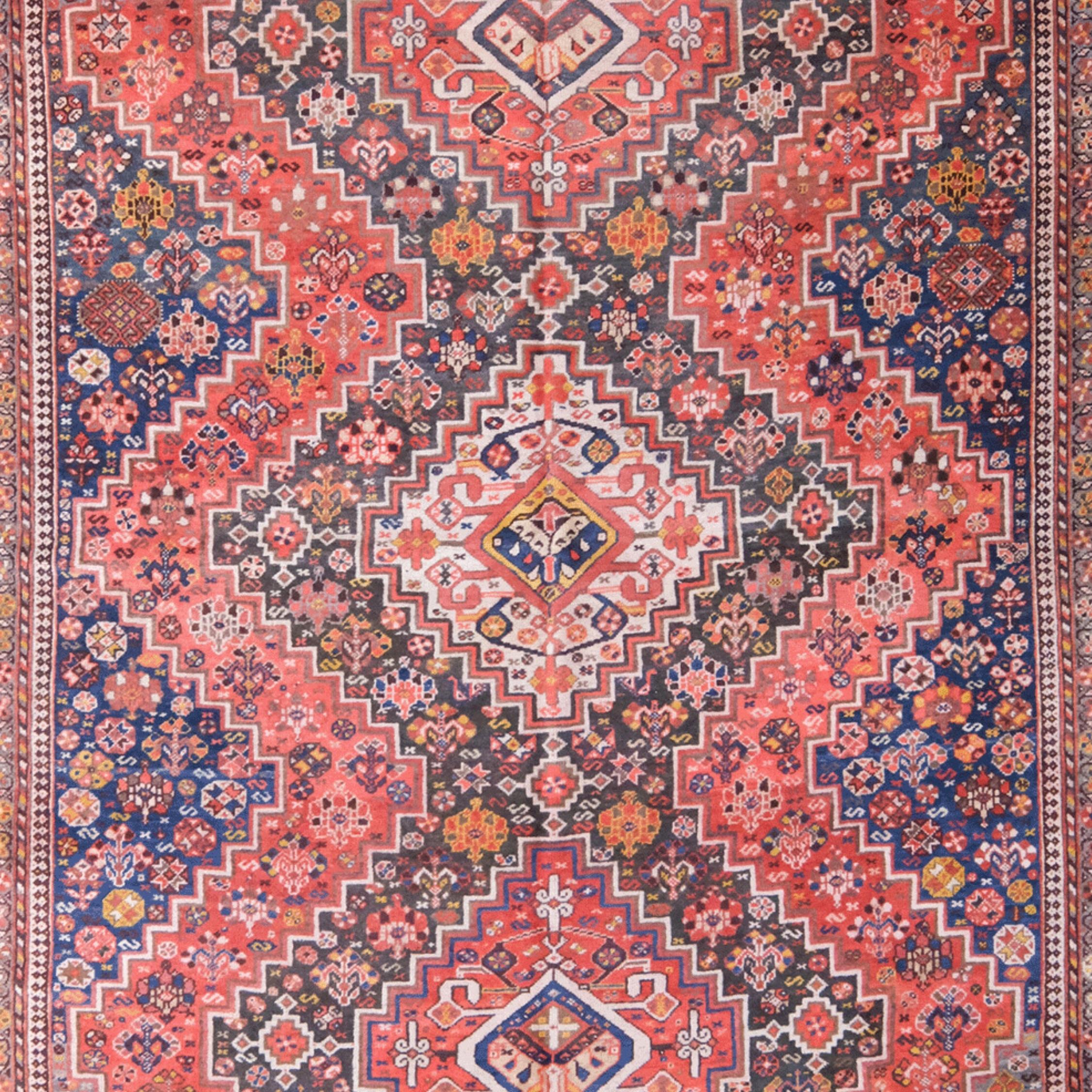 Persian Middle of the 19th Century Antique Khamseh Rug - Antique Wool Area Rug For Sale
