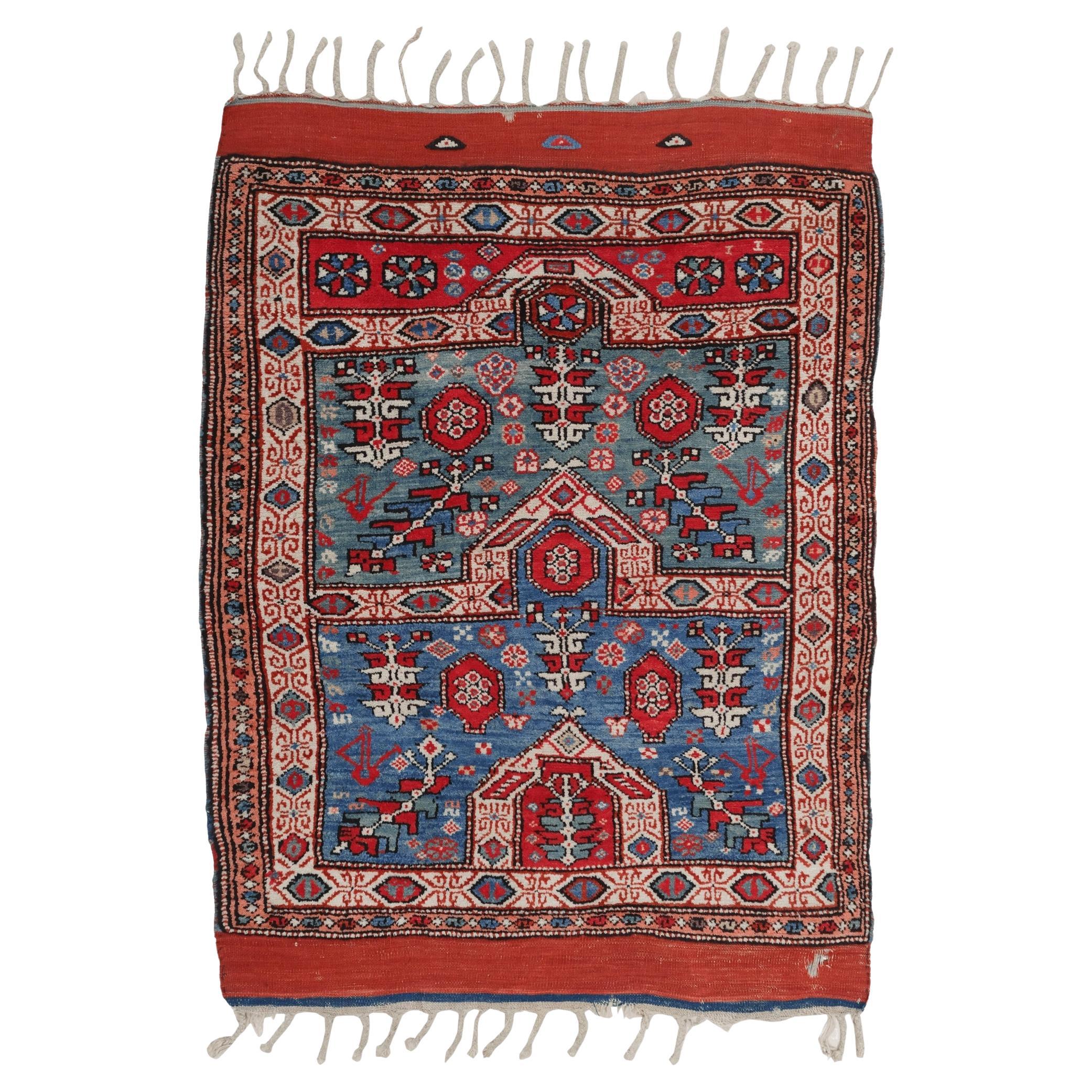 Tapis de prière antique Kozak du milieu du 19e siècle