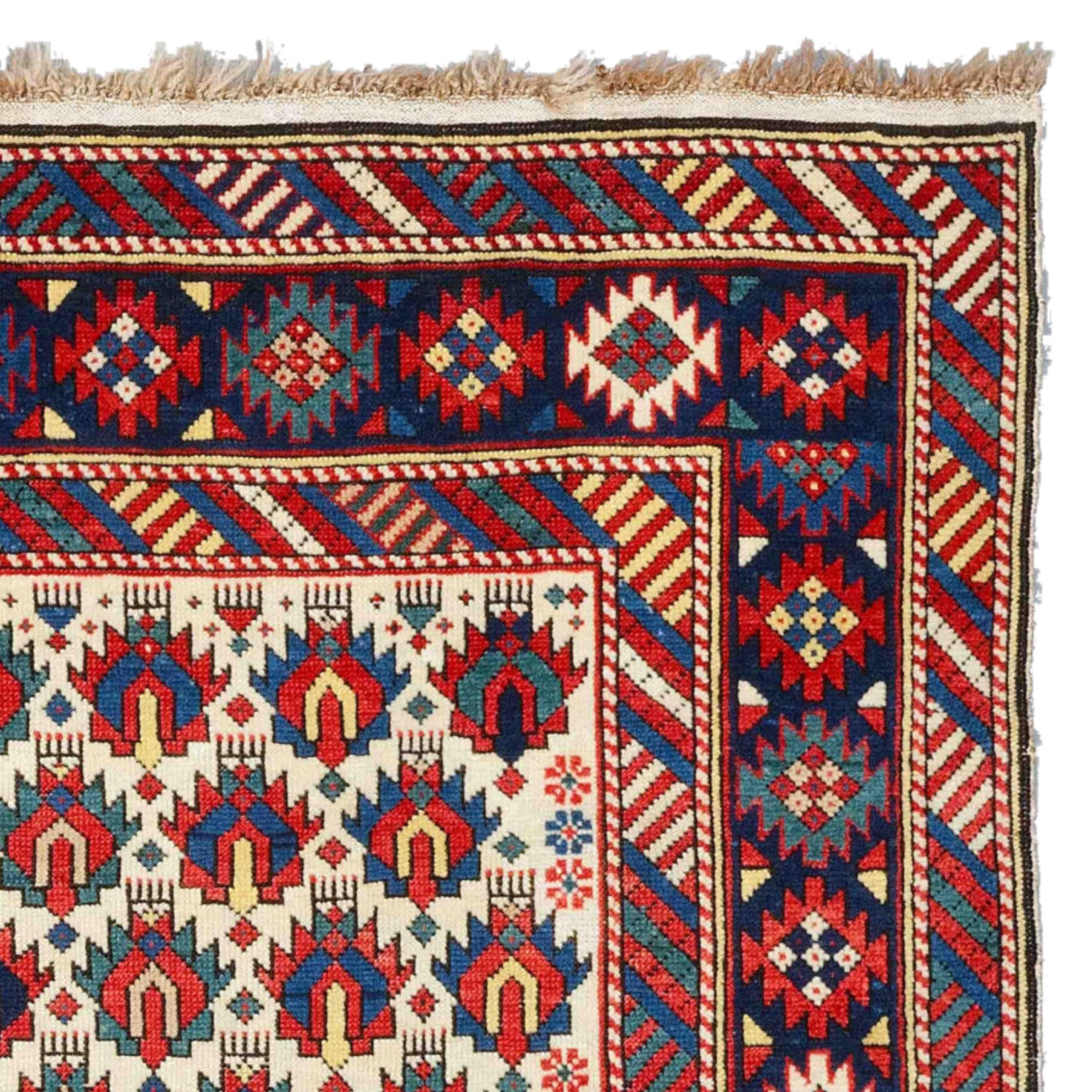 Wool Middle of the 19th Century Caucasian Kuba Rug, Antique Rug, Kuba Rug For Sale